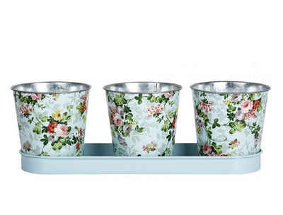 Linoows Pflanzkübel Blumentopf Set Rosen, 3er Garten Topfset, Pflanztopf Tray, Renaissance Kratervase aus Gusseisen