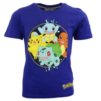 POKÉMON Print-Shirt »Pokemon Pikachu Bisasam Glumanda Shiggy Kinder jungen T-Shirt« Gr. 110 bis 152, Blau, 100% Baumwolle