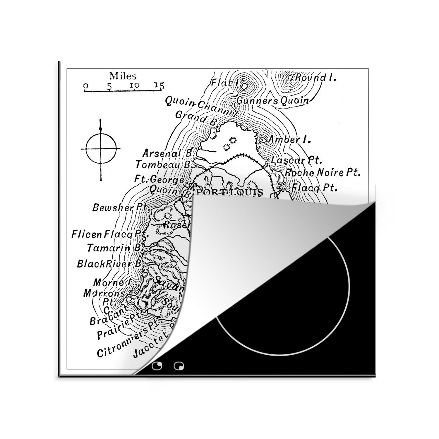 küche (1 antike tlg), für Illustration Eine Ceranfeldabdeckung, cm, von Arbeitsplatte Mauritius, 78x78 Vinyl, MuchoWow Herdblende-/Abdeckplatte