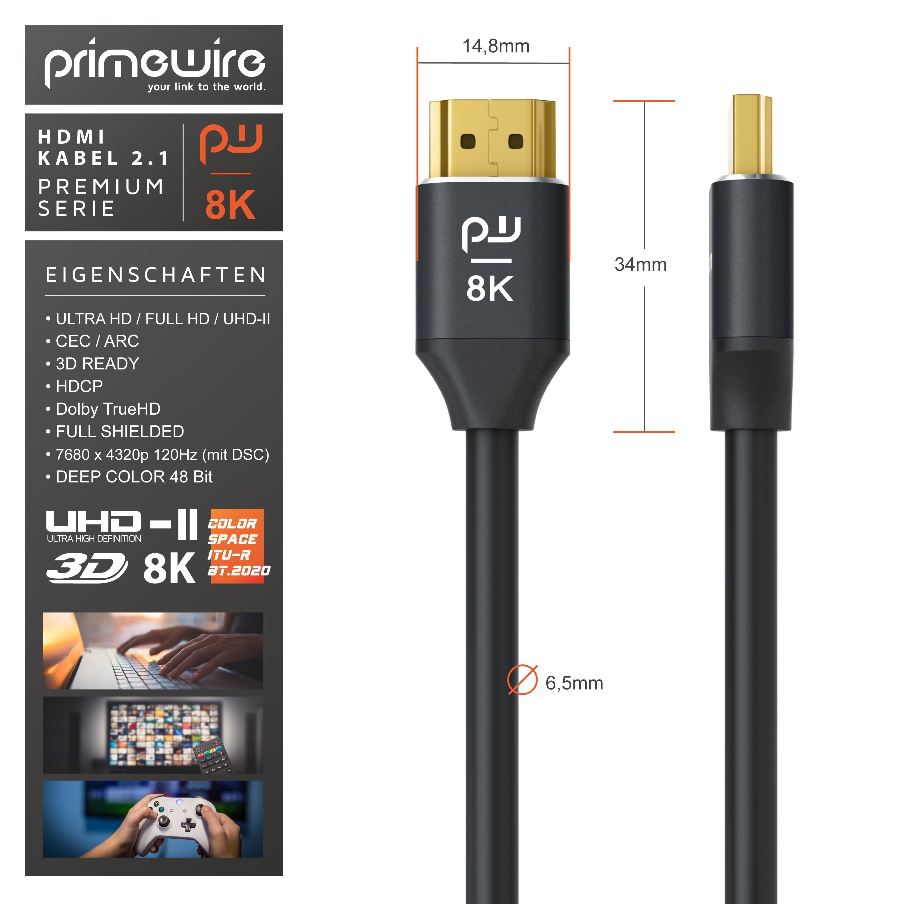 2.1, 120 x mit - A Typ Hz HDMI-Kabel, 7680 4320 8K 0,5m @ schwarz DSC cm), Premium Primewire Ultra HDMI (50 High Speed