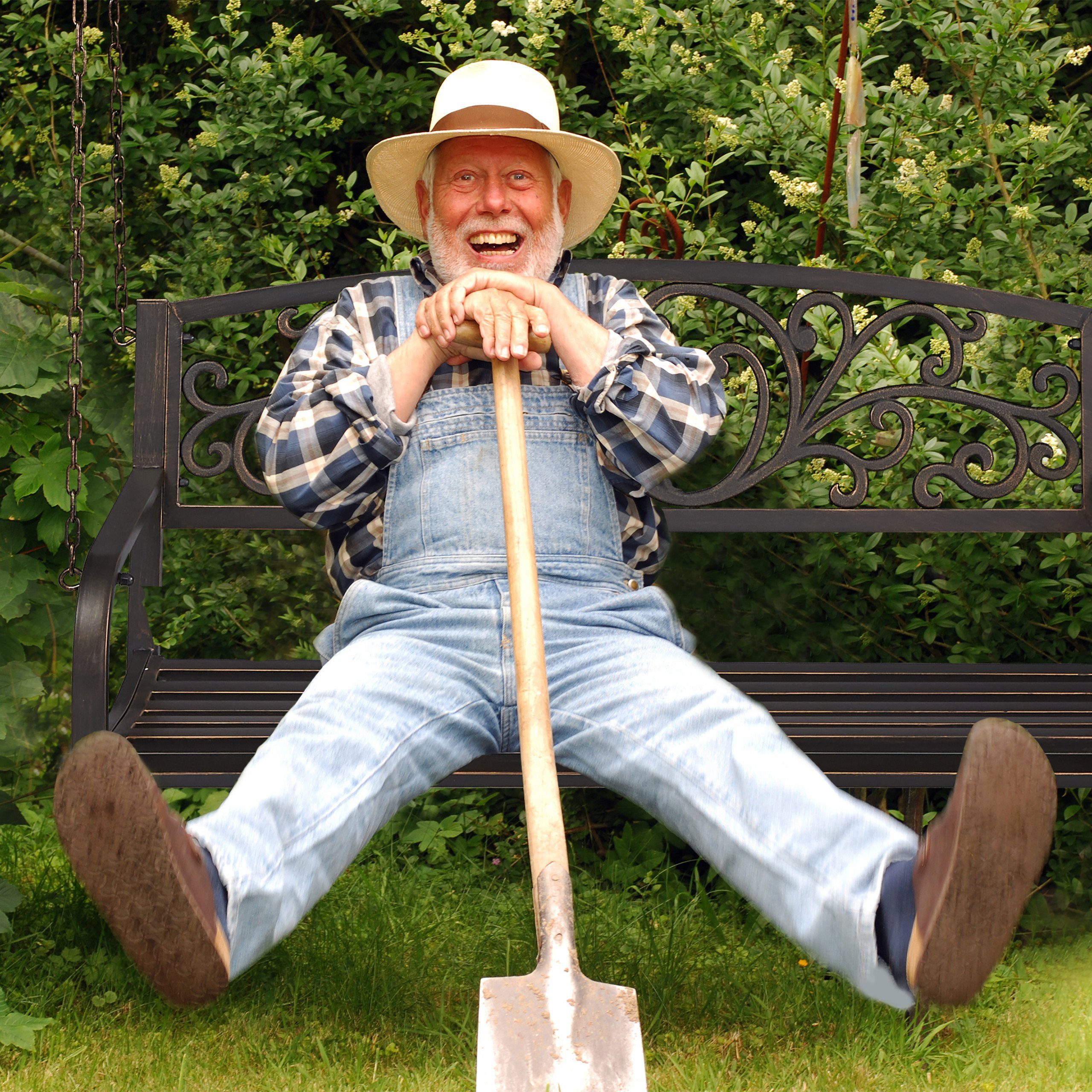 relaxdays Hollywoodschaukel Outdoor Hängebank aus Metall, 2-Sitzer, Schwarz-Bronze