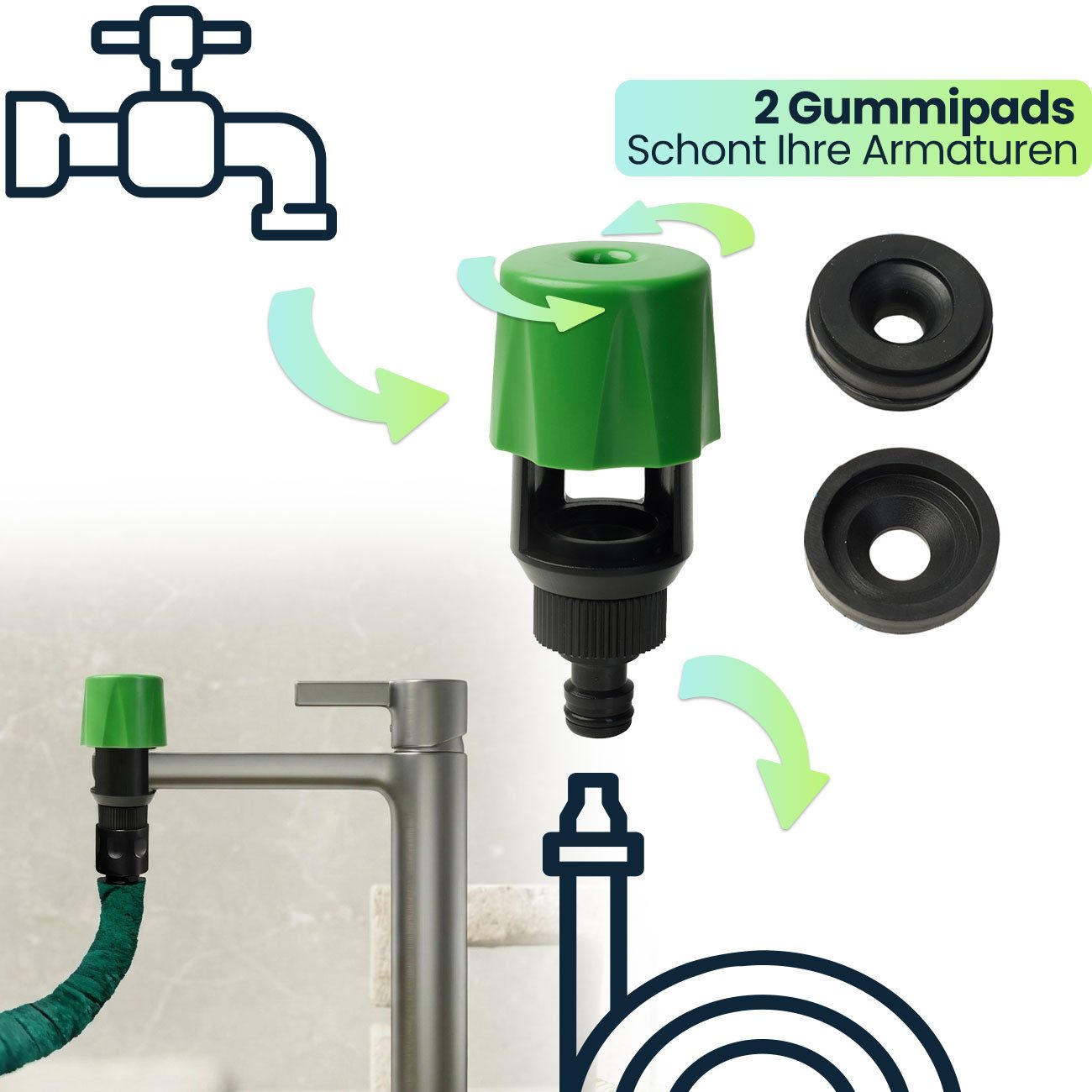 Casativo Schlauchadapter Universal Wasserhahn-Adapter für Garten & Haushalt, (1-St), einfach zu montieren
