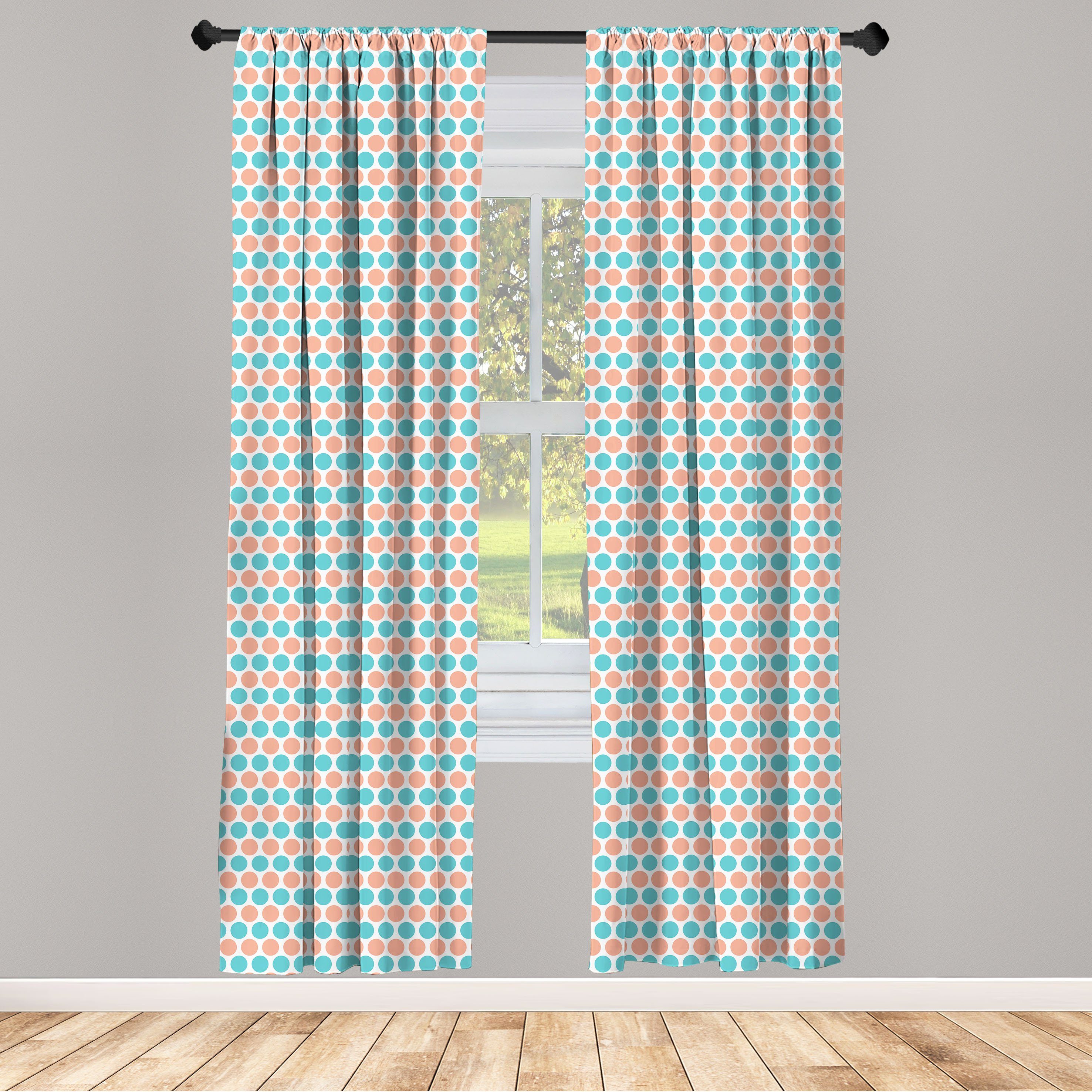 Gardine Vorhang für Wohnzimmer Abakuhaus, Pastelltöne Schlafzimmer Zeilen Dekor, Punkte Geometrisch Microfaser