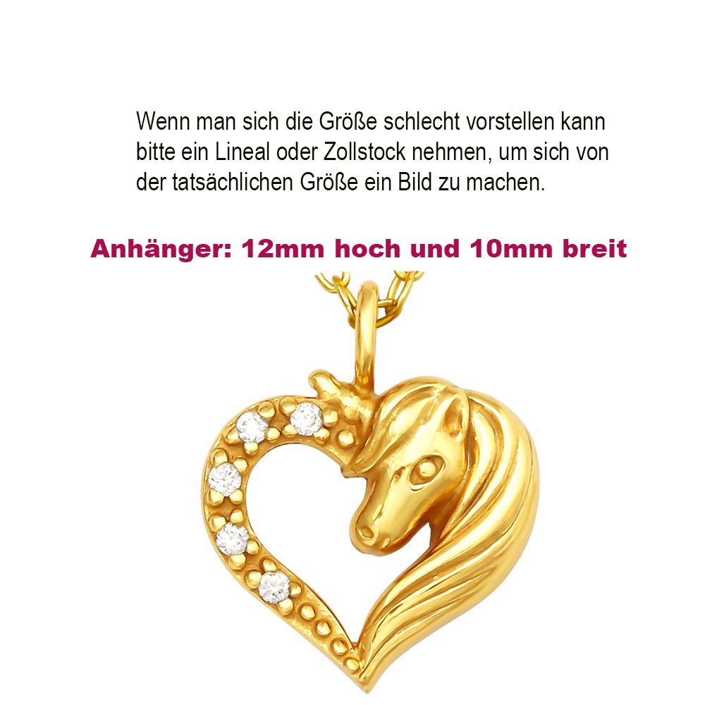 Kinder 925 Geschenkidee 36cm Herz Pferde Herzkette Silber Limana / goldene Geschenkdose), Mädchenkette Kinderkette Mädchen Gold 39cm Sterling (inkl. Einhorn