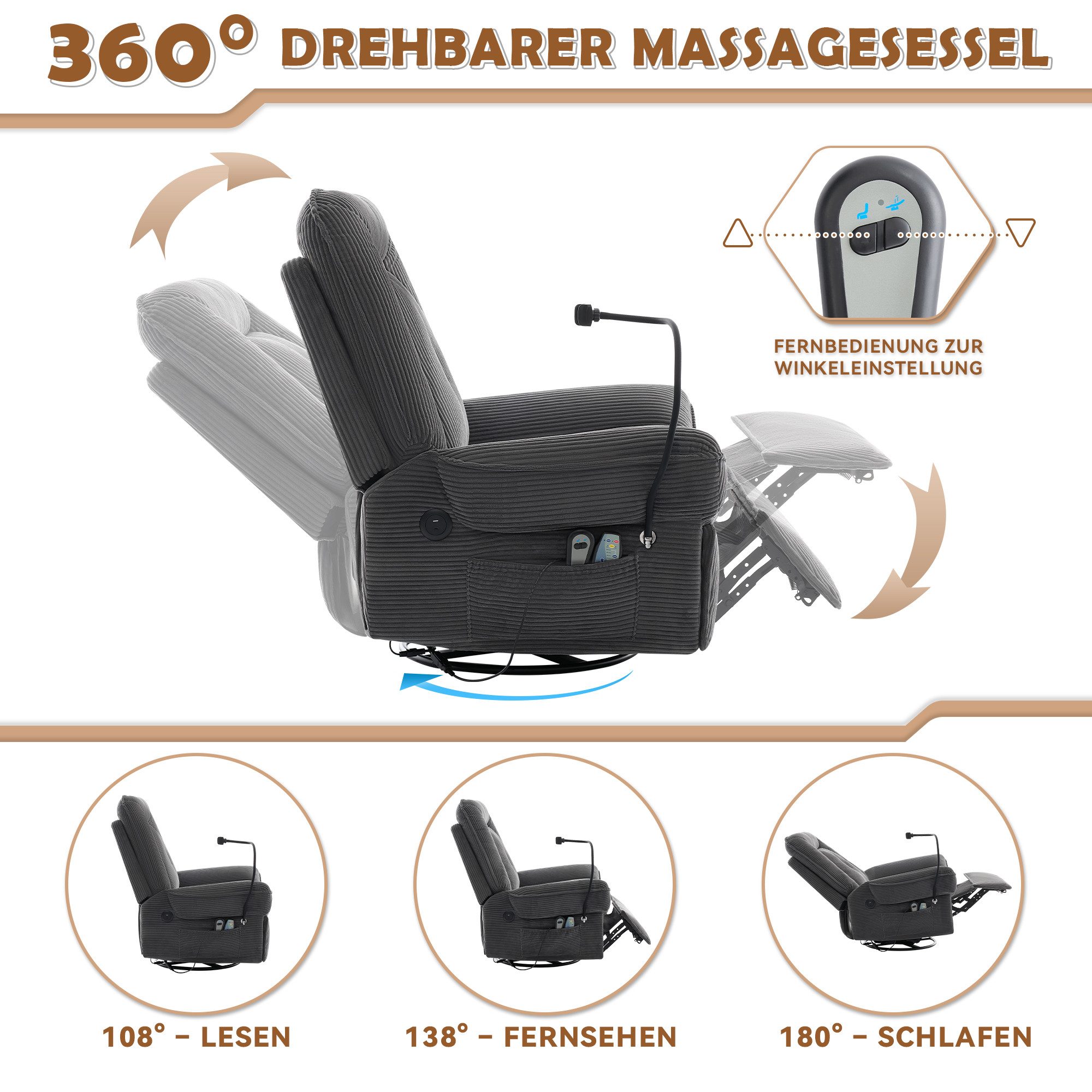 i@home Massagesessel Elektrisch verstellbarer TV-Sessel (Relaxsessel mit Be günstig online kaufen
