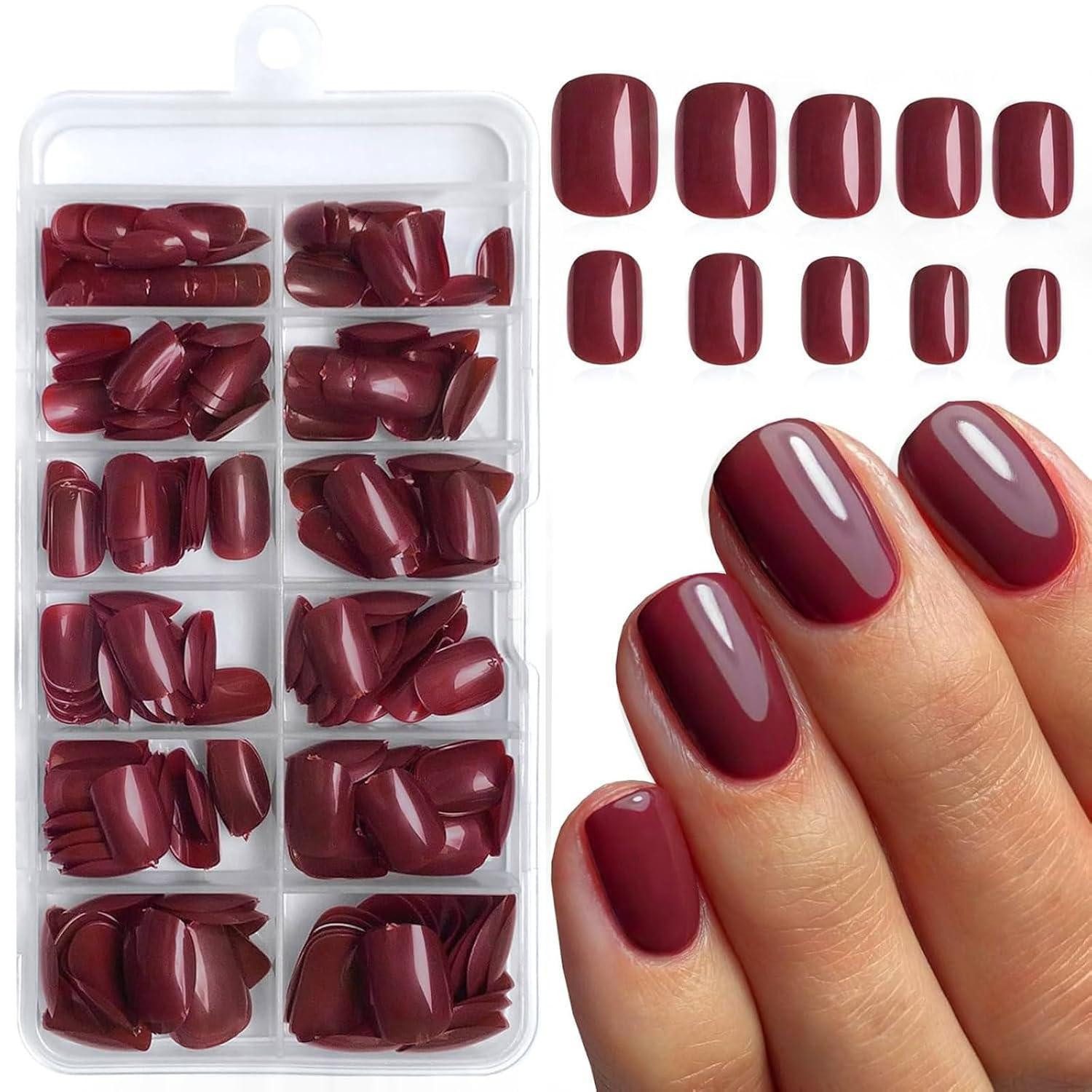 LuxusKollektion Kunstfingernägel Kunstnägel 240 Stück quadratisch kurz weinrot Press-on für Anfänger