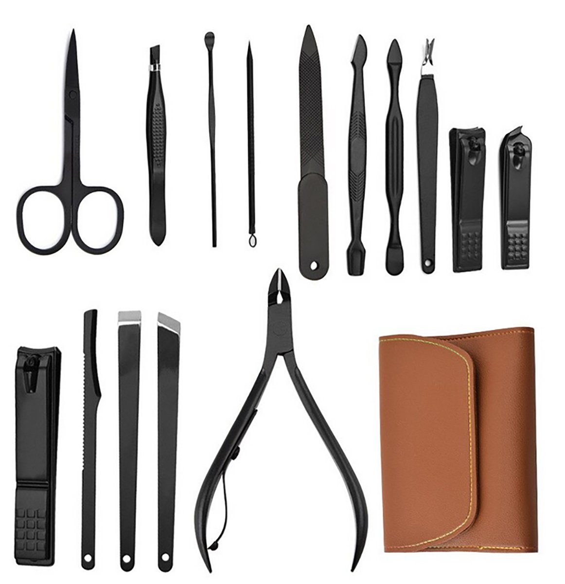 TPFBeauty Maniküre-Etui Nagel Set mit Aufbewahrungs-Etui, 16 tlg., Edelstahl Maniküre Set Pediküre Set - Grau