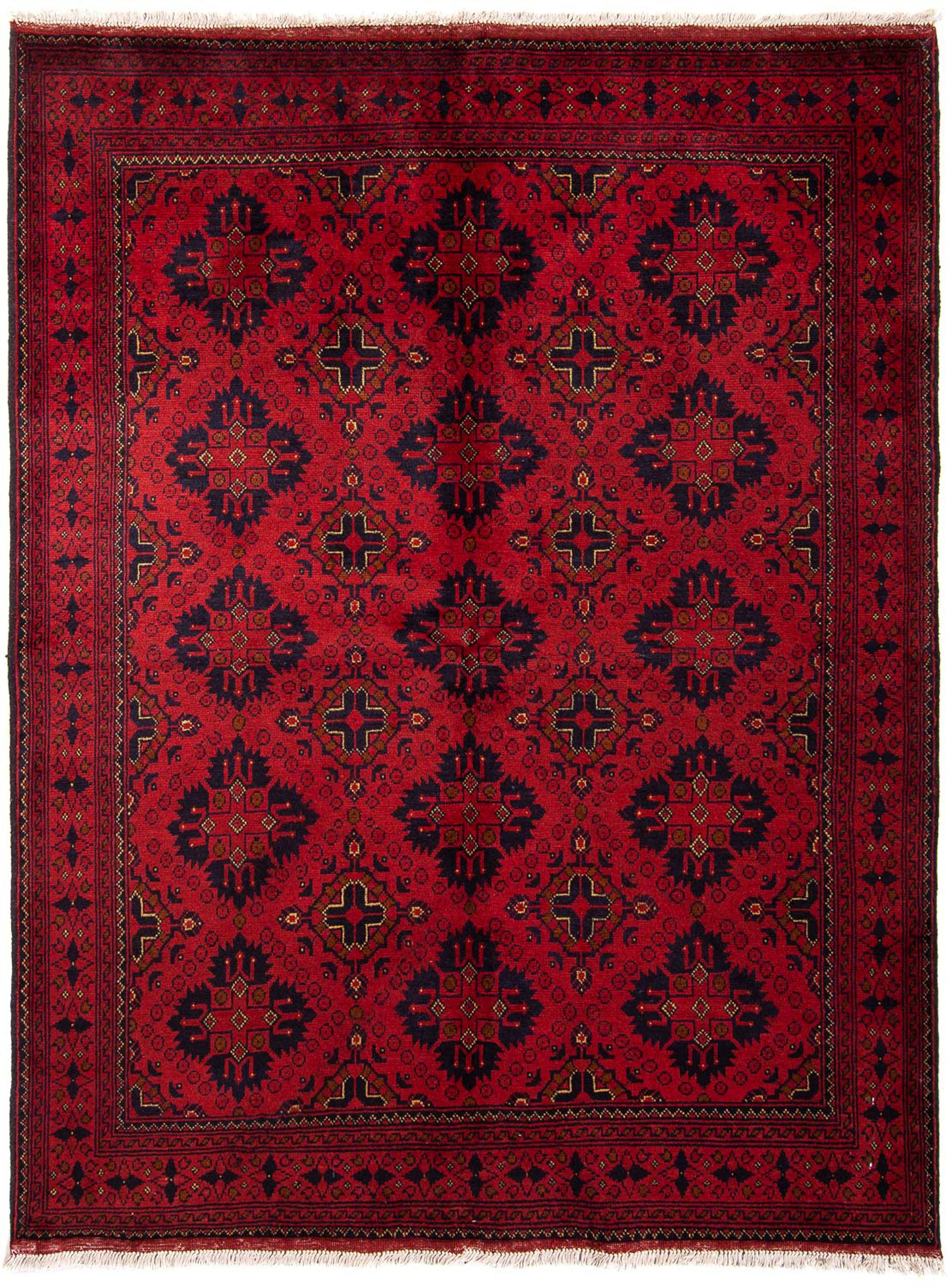 Orientteppich Afghan - Kunduz 7 mm, Einzelstück - Höhe: Zertifikat 200 156 cm Handgeknüpft, morgenland, mit rechteckig, x Wohnzimmer, - dunkelrot