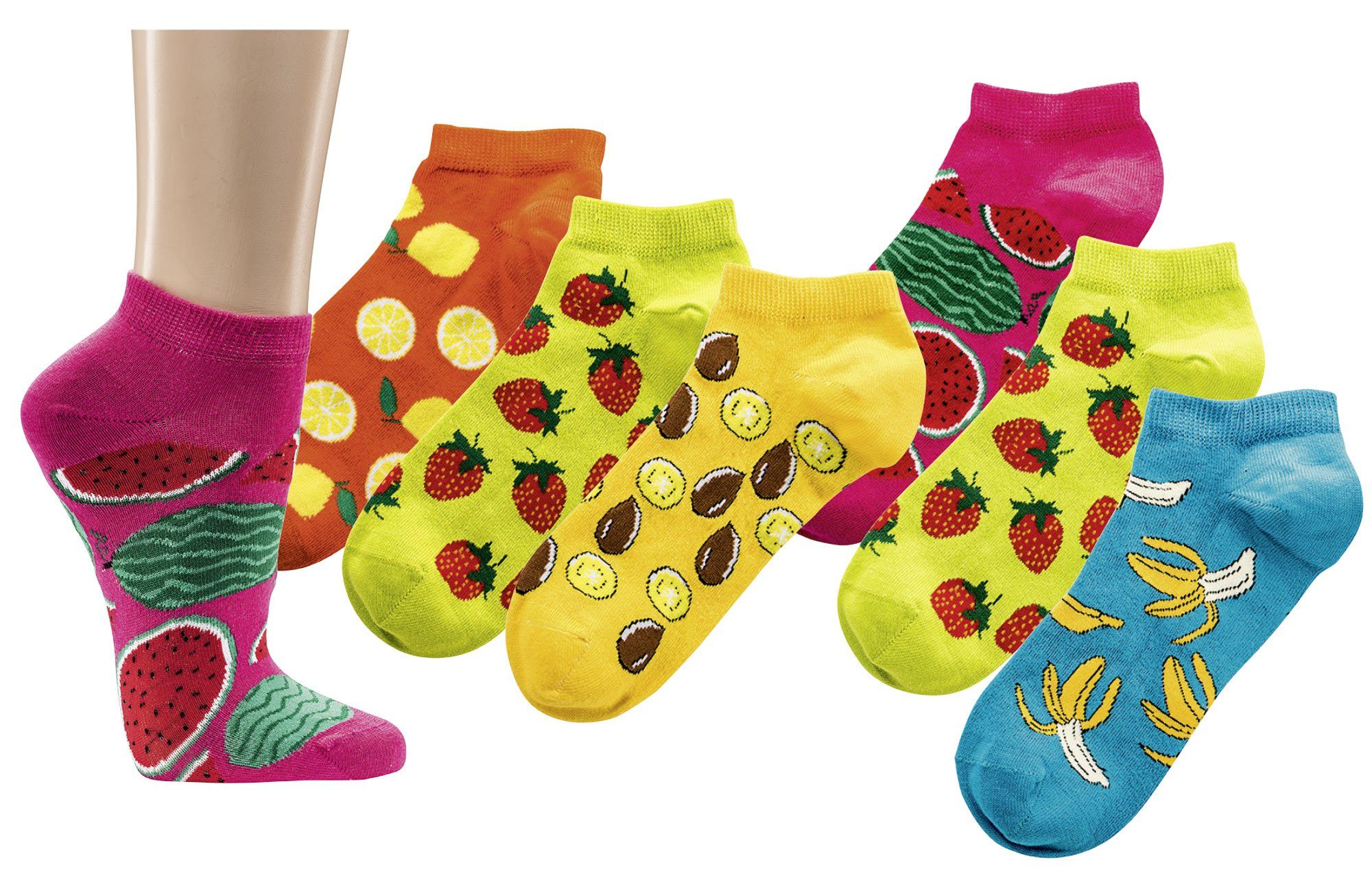 TippTexx 24 Sneakersocken 6 Paar Damen Sneakersocken viele Motive kurze Socken für den Sommer (6 Paar) hochwertige gekämmte Baumwolle, handgekettelt