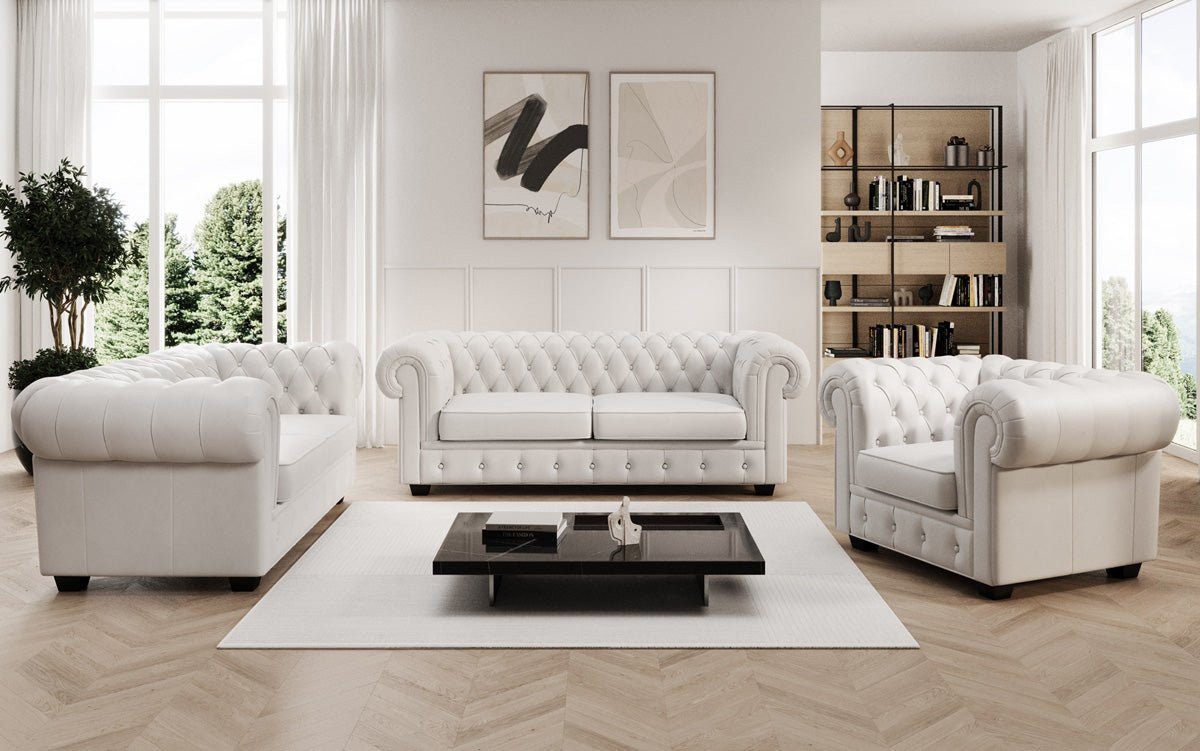 Luxusbetten24 Sofa Chesterfield Royal 3+2+1 Sofa Set, in Echtleder