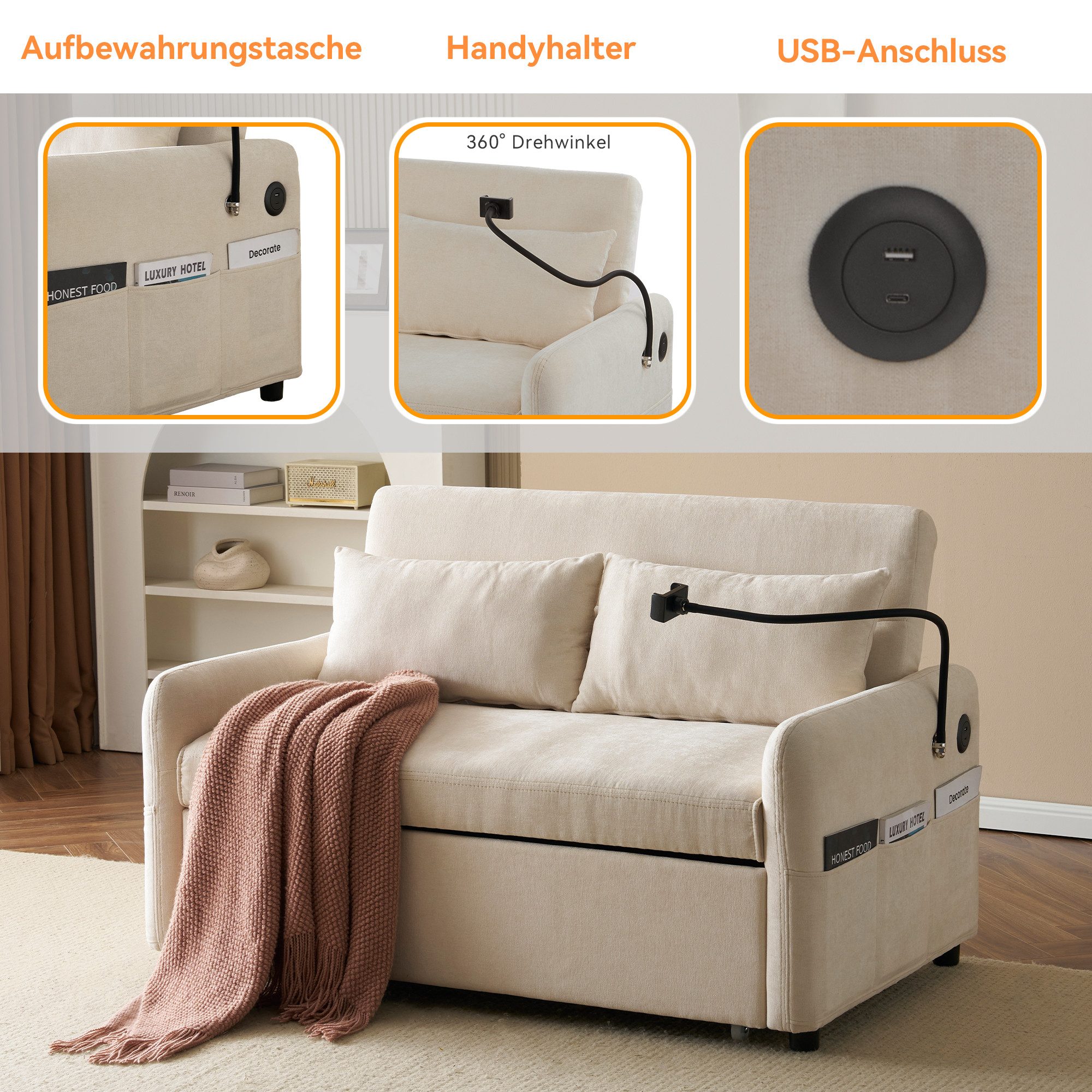 i@home Schlafsofa Doppel-Klappschlafsofa, Multifunktionssofa, Dunkelgrau/Be günstig online kaufen