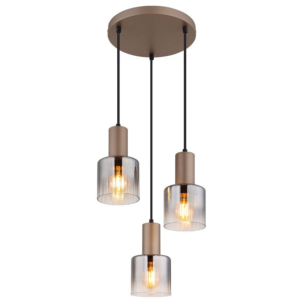 GLOBO LIGHTING Pendelleuchte, Leuchtmittel nicht inklusive, Hängeleuchte Pendellampe Metall kaffeefarben Glas rauchfarben H 150 cm