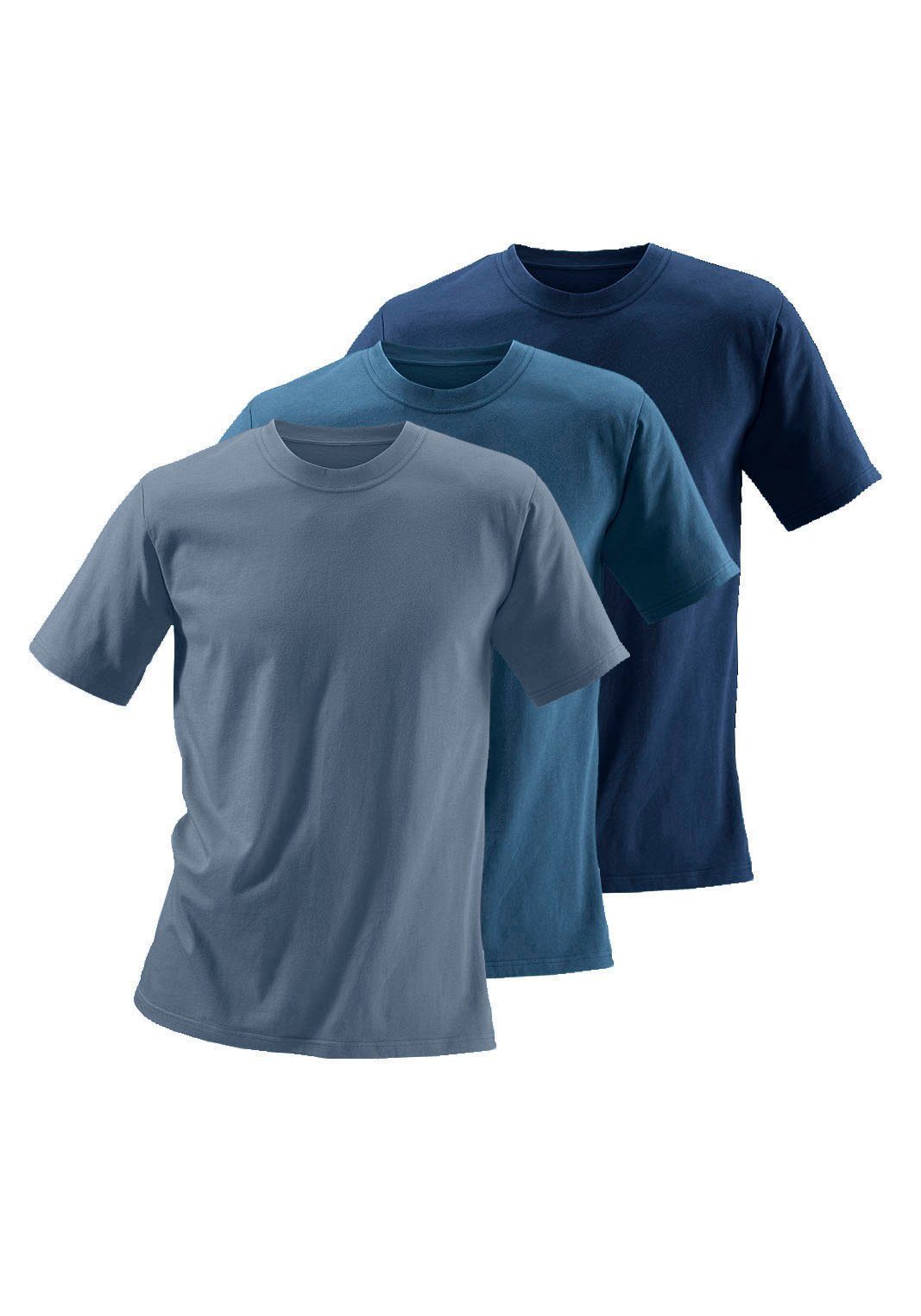 T-Shirt Unterziehshirt dunkelblau, Baumwolle perfekt H.I.S graublau mittelblau, (Packung, 3-tlg) als aus