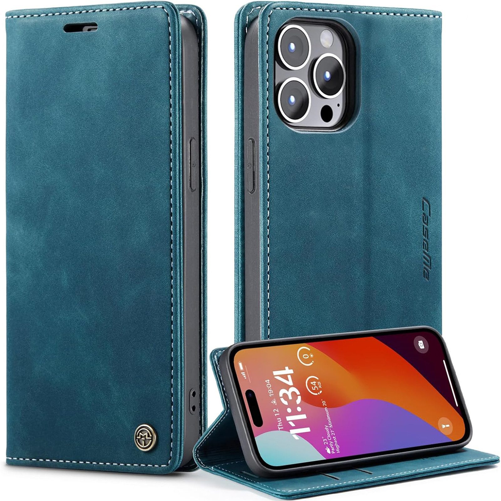 Wörleonline Handyhülle Schutzhülle für Apple iPhone 15 Pro Max Hülle, mit Magnetverschluss und zwei Kartenfächern, Klapphülle, Flip Case