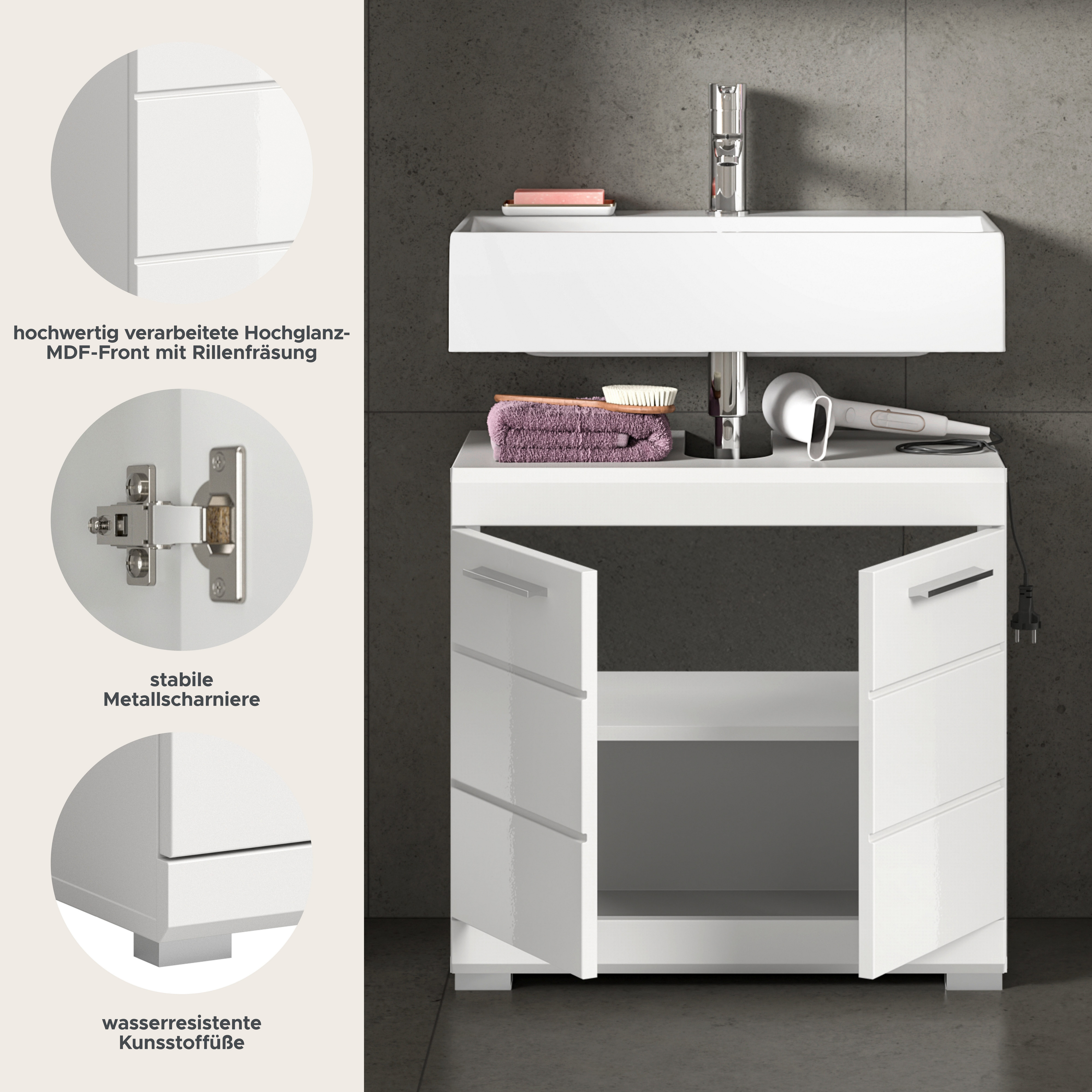 furnling Waschbeckenunterschrank Scott 2 Türen, Unterschrank, Badkommode, B günstig online kaufen