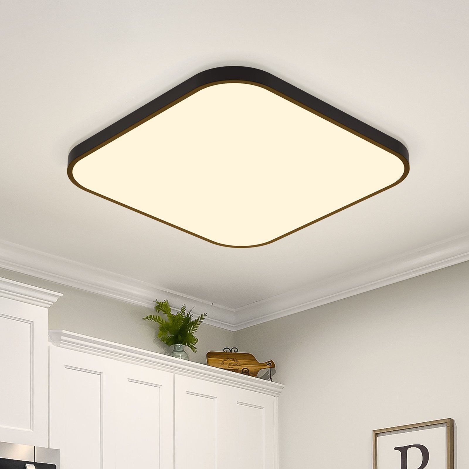 Nettlife LED Deckenleuchte IP44, wasserdicht, Schwarz LED 19W Schlafzimmer für 27cm Panel integriert, Wohnzimmer fest Decklampe Küche Warmweiß, Flach