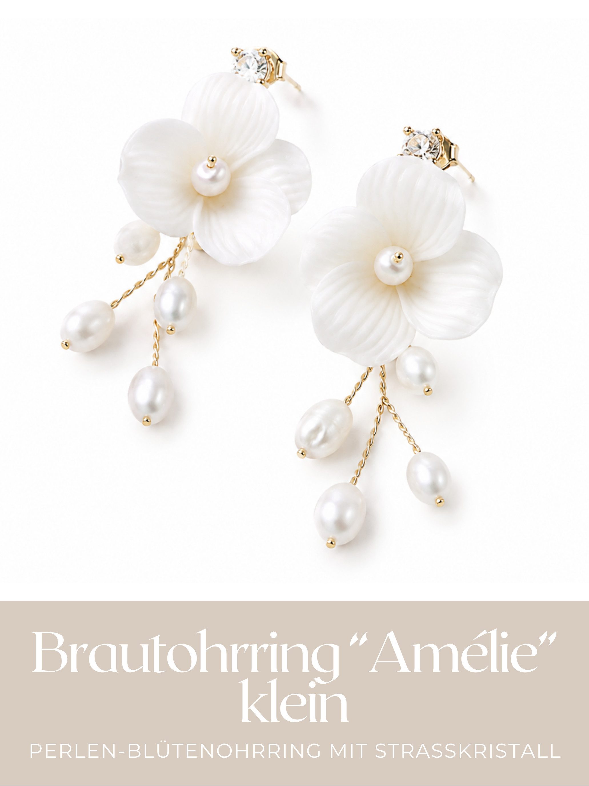 ANNIS WIESBADEN EST. 2021 Paar Ohrhänger Brautohrringe Amélie – Perlenblüte ivory mit Strasskristall, Ohrringe für die Braut – Bild 2 von 4
