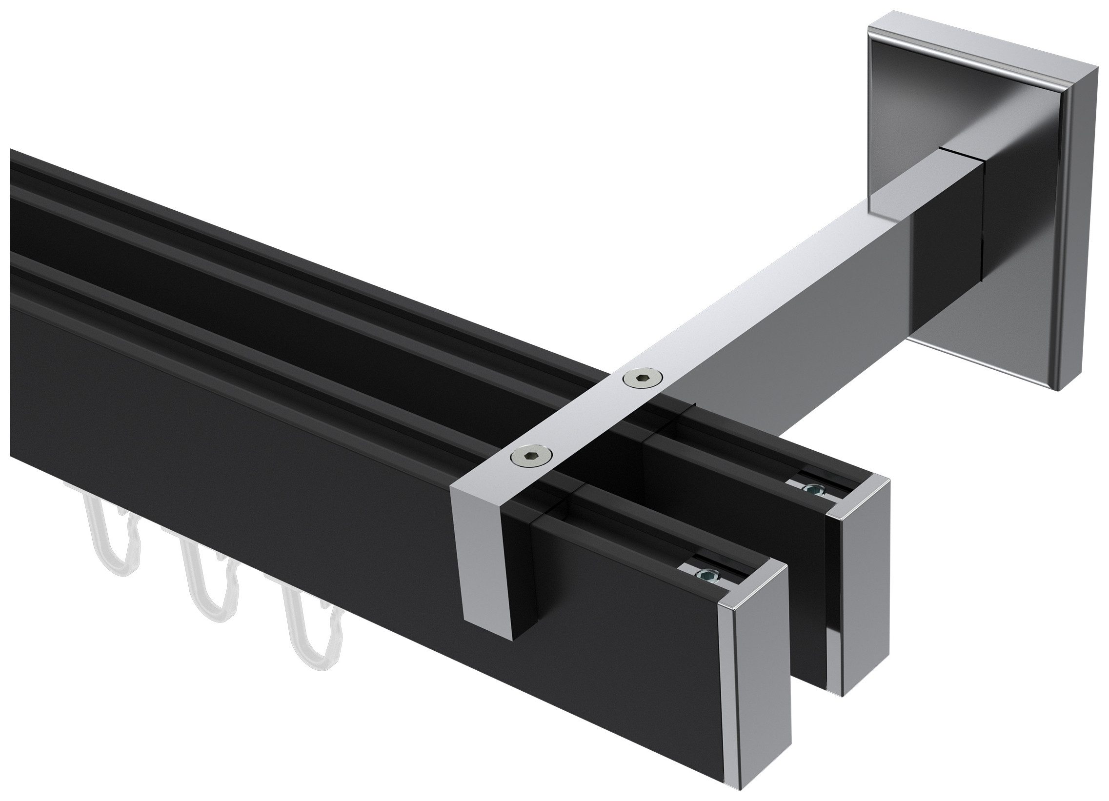 INTERDECO Innenlaufschiene Smartline Paxo, 2-läufig, Fixmaß, kürzbar, Wandmontage, Aluminium, Schwarz / Chrom / Bicolor, 14x35