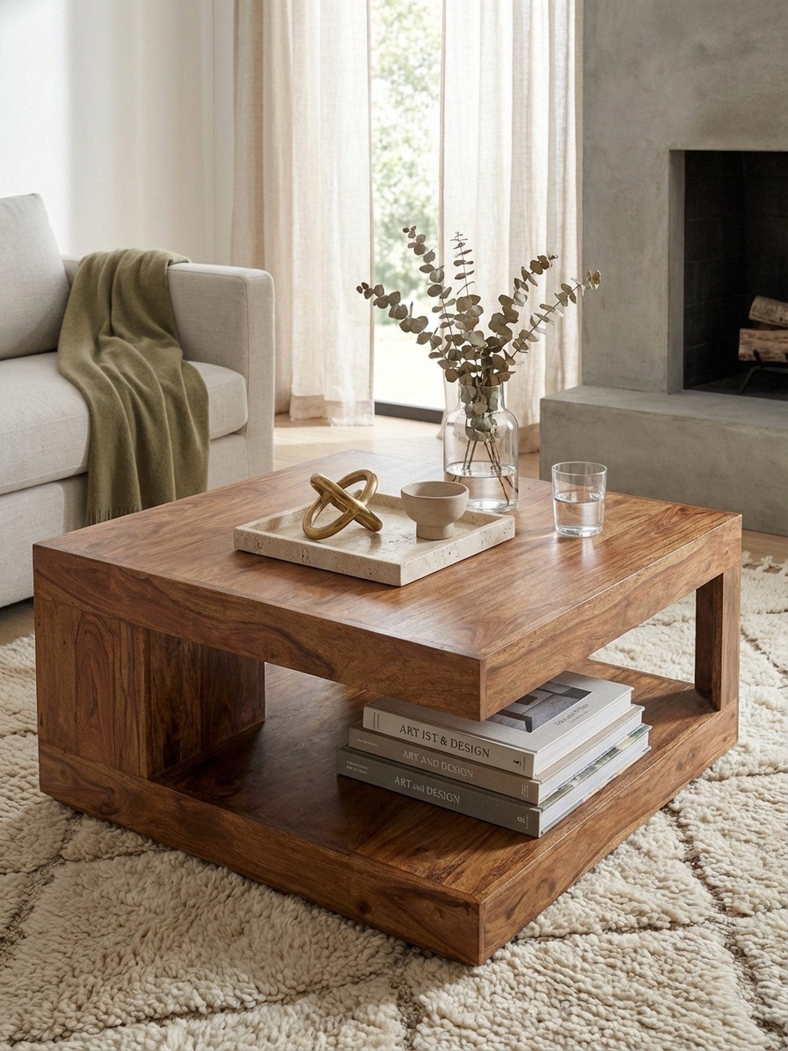 KADIMA DESIGN Couchtisch Couchtisch Massiv-Holz 90 cm breit Design Wohnzimmer-Tisch Holz, dunkel-braun Landhaus-Stil Beistelltisch