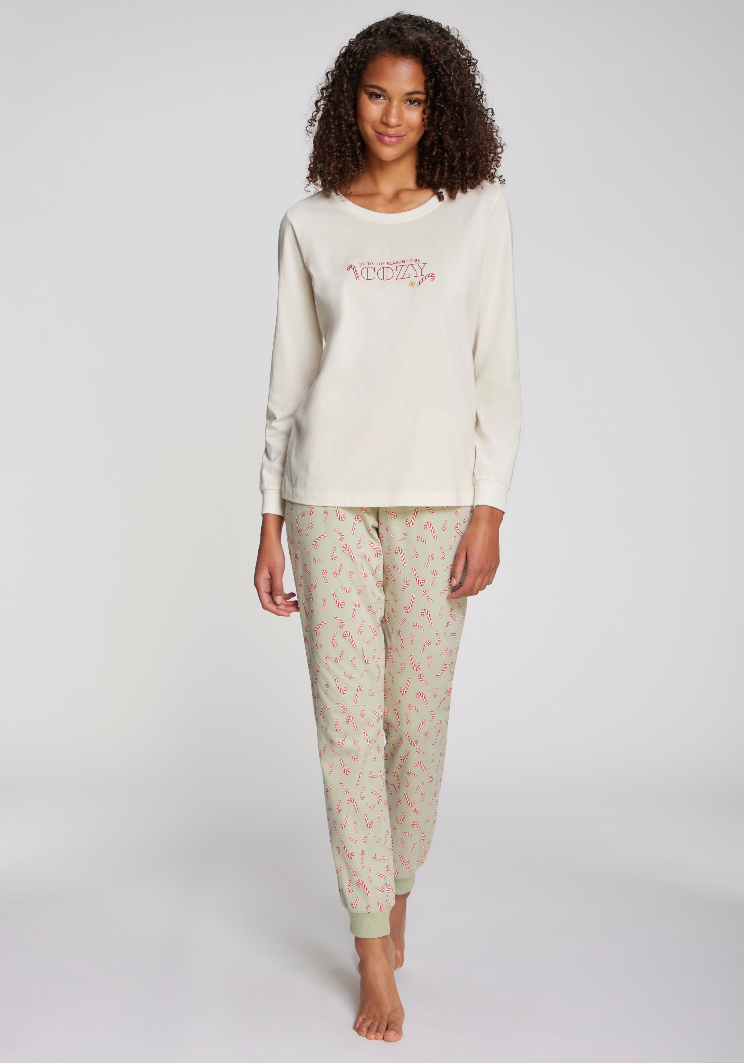LASCANA Pyjama (Set, 2 tlg) Mit Weihnachtlichem Muster günstig online kaufen