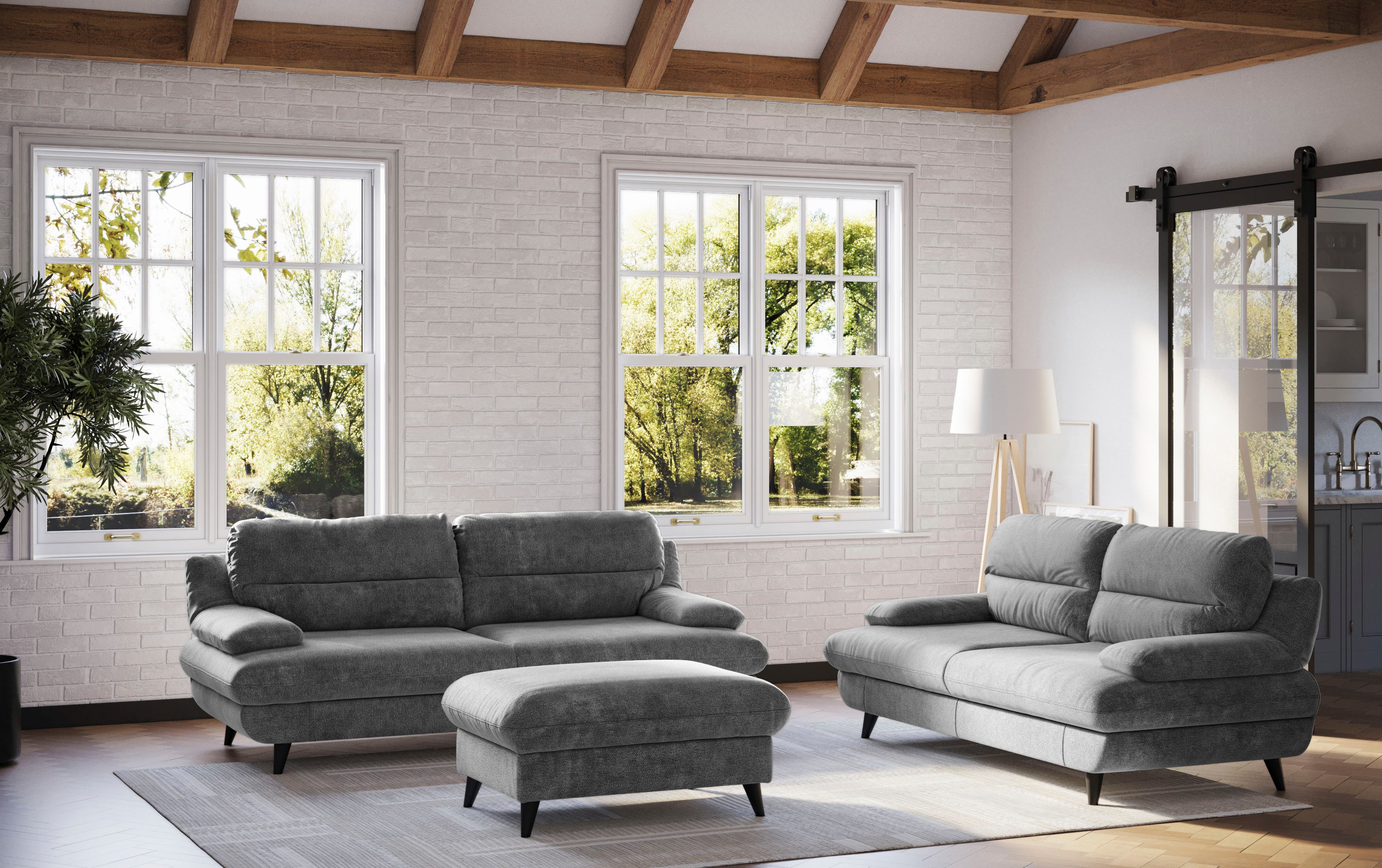 OTTO home 2,5-Sitzer Pike, B: 198 cm, modernes Design, elegante Form, Metallfüße 12cm Bodenfreiheit, Wellenunterfederung mit PUR Schaum