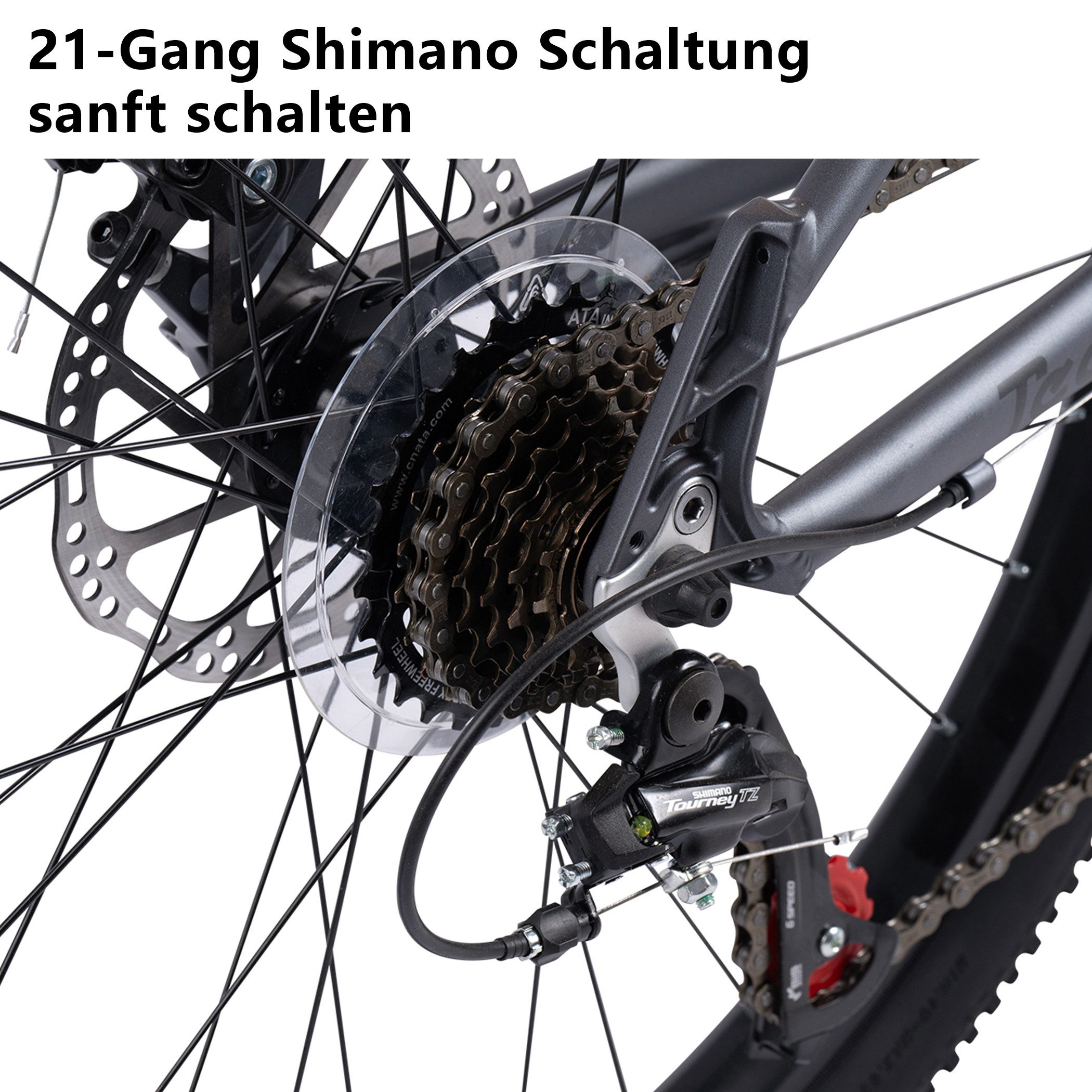 CARPAT SPORT Mountainbike 24 26 27.5 Zoll Fahrrad für Herren Damen, Mädchen und Jungen, 21 Gang Shimano Tourney Schaltwerk, Kettenschaltung, Aluminium Rahmen, Jugendfahrrad MTB Hardtail Fahrrad
