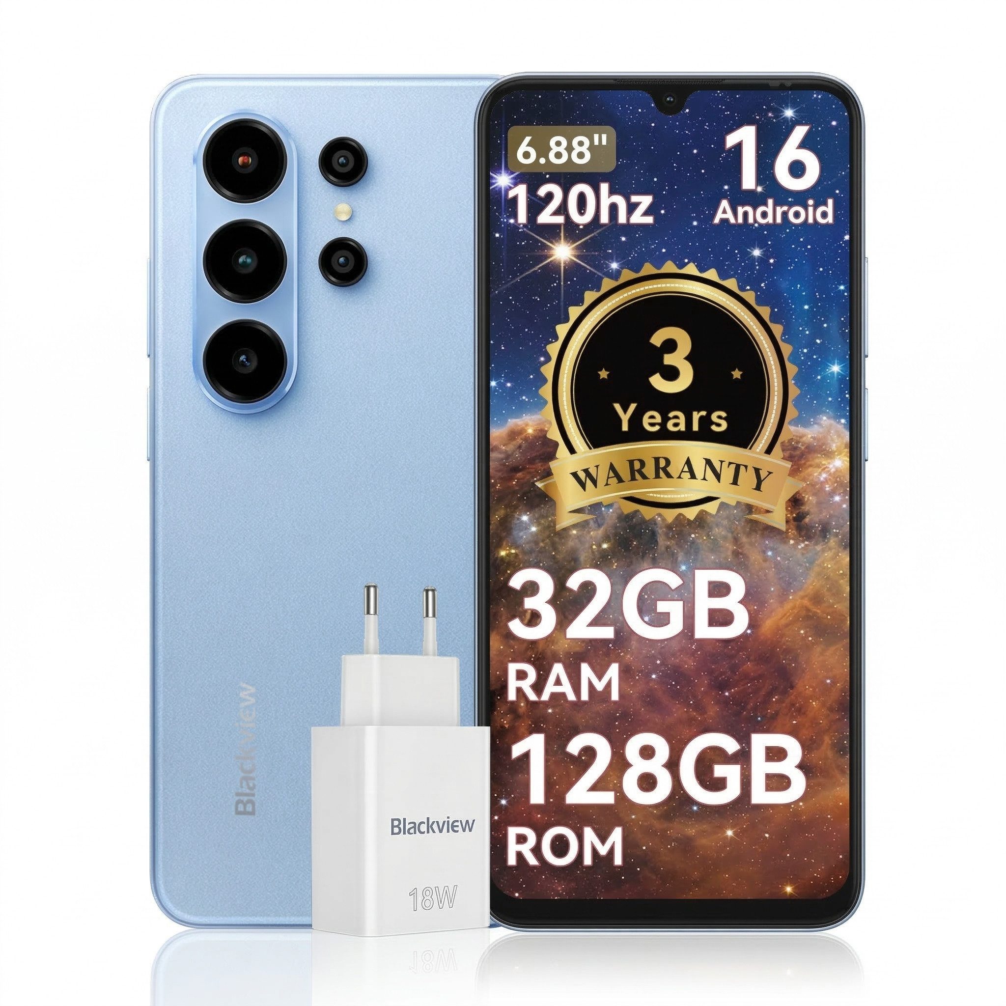 blackview Blackview A16 WAVE 10 (32+128) 120HZ 5000mAh AI Smartphone (6.8 Zoll, 32 MP Kamera, Fingerabdruck, Dual SIM 4G, Android 16)