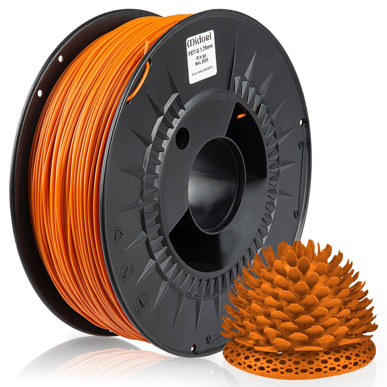 Midori 3D-Drucker-Stift, 3D Drucker Filament PLA PETG 1,75mm Spule Rolle 1kg Premium Markenware Orange