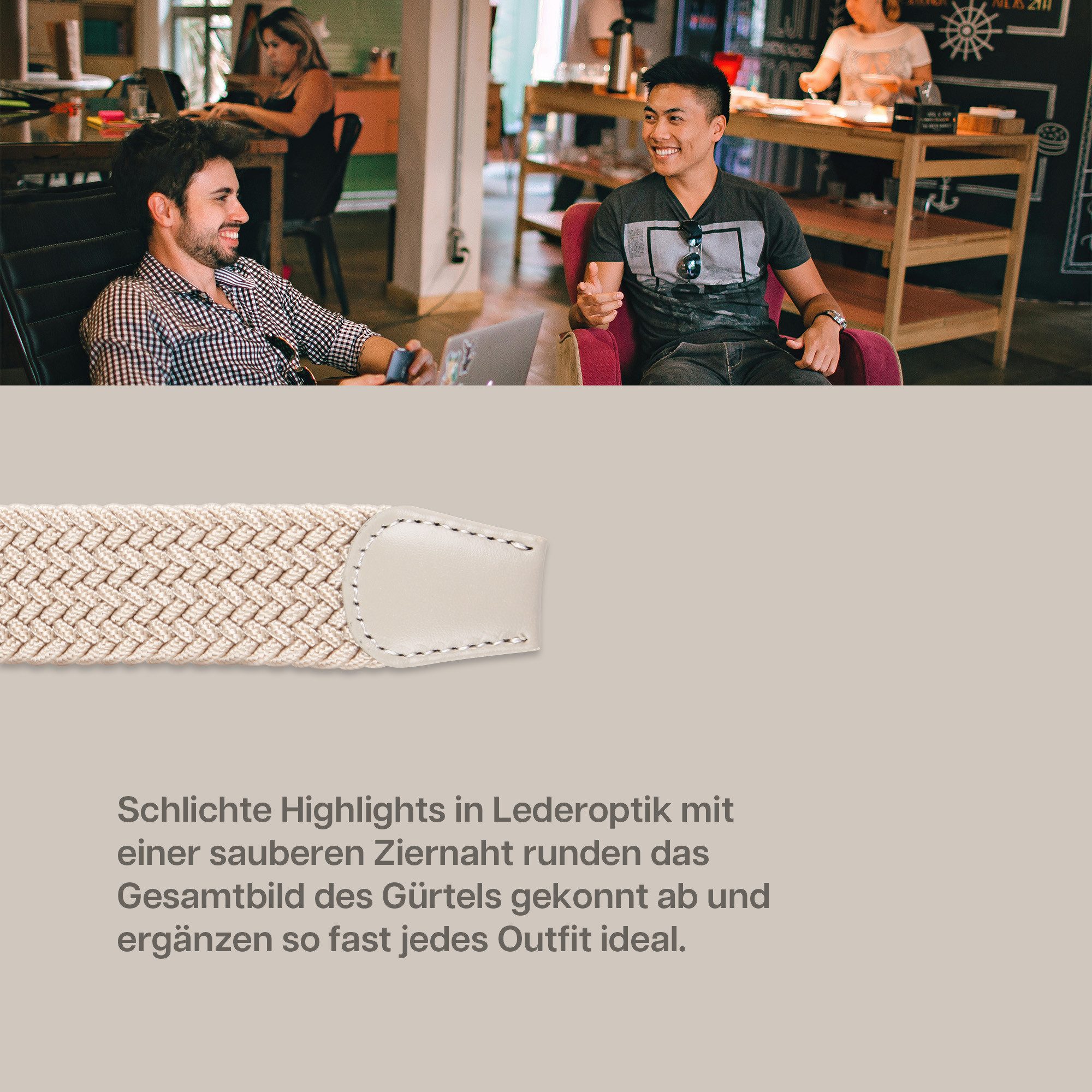 hemmy Fashion Stretchgürtel geflochten aus Stoff (1-St) 16 verschiedene Farben/Designs, 3 Größen, ohne Löcher, stufenlos