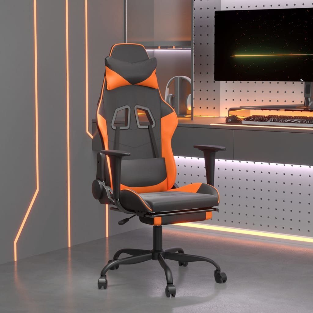 vidaXL Gaming-Stuhl Gaming-Stuhl Orange | Orange und St) & Kunstleder Schwarz (1 Fußstütze und Schwarz Schwarz Orange mit Massage