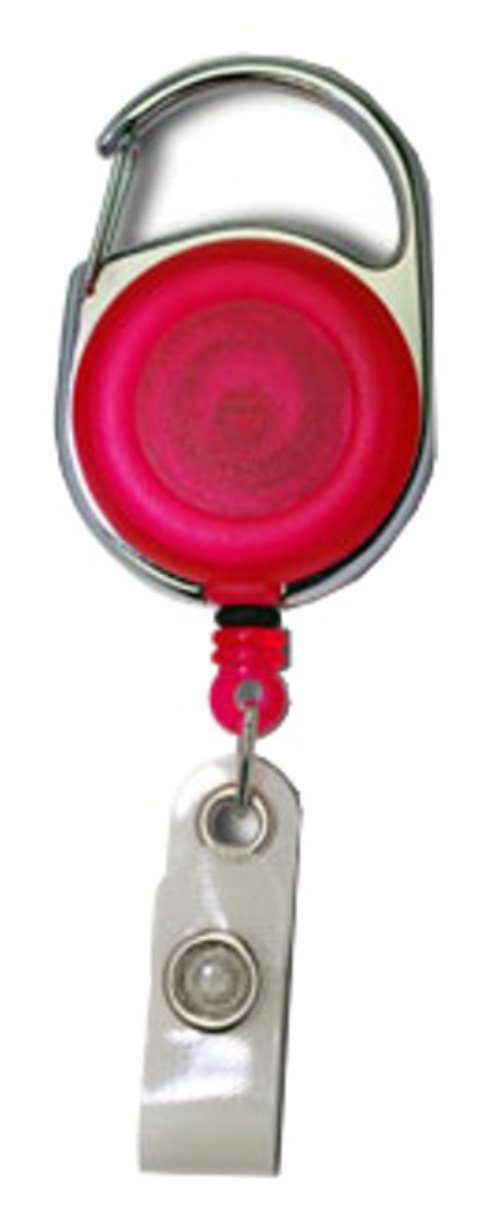 Kranholdt Schlüsselanhänger Jojo / Ausweishalter / Ausweisclip runde Form (100-tlg), Metallumrandung, Druckknopfschlaufe Transparent Pink