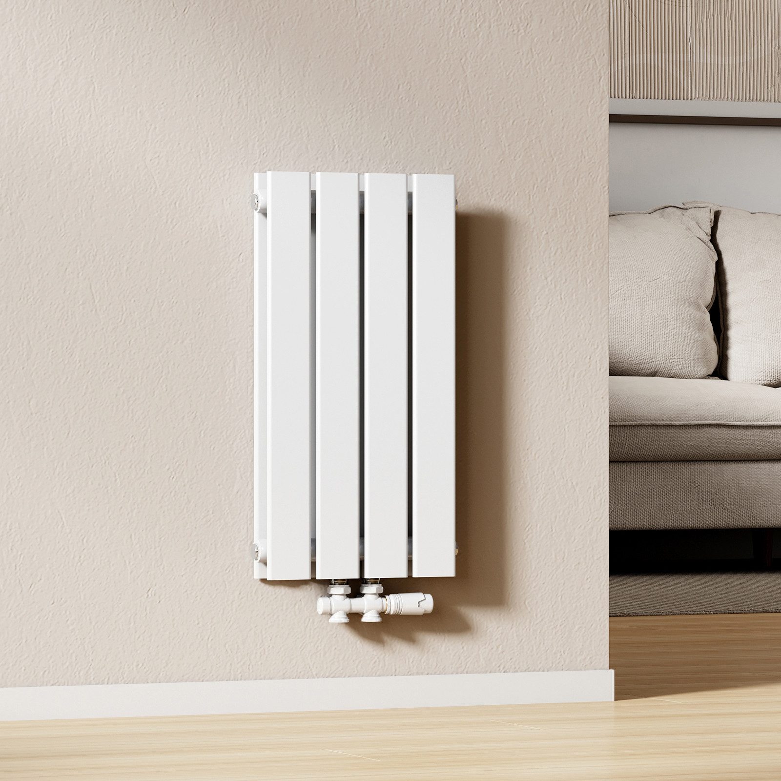 EMKE Heizkörper Anthrazit/Weiß Doppellagig Flach Design Paneelheizkörper Breite: 30cm, Vertikal, Mittelanschluss, 384W für 4qm Raum