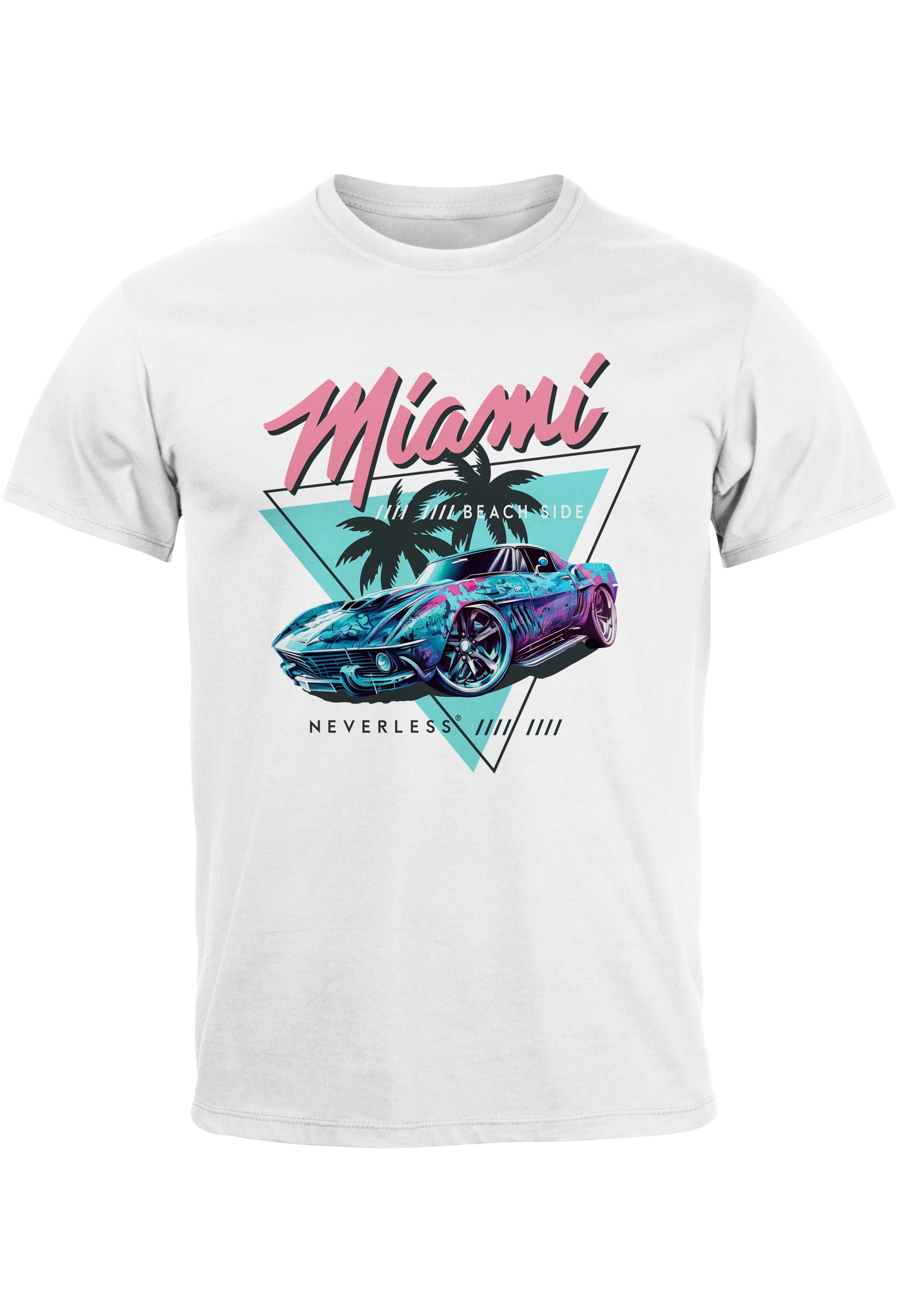 Neverless Print-Shirt Herren T-Shirt Bedruckt Miami Beach Surfing Motiv USA Retro Automobil mit Print