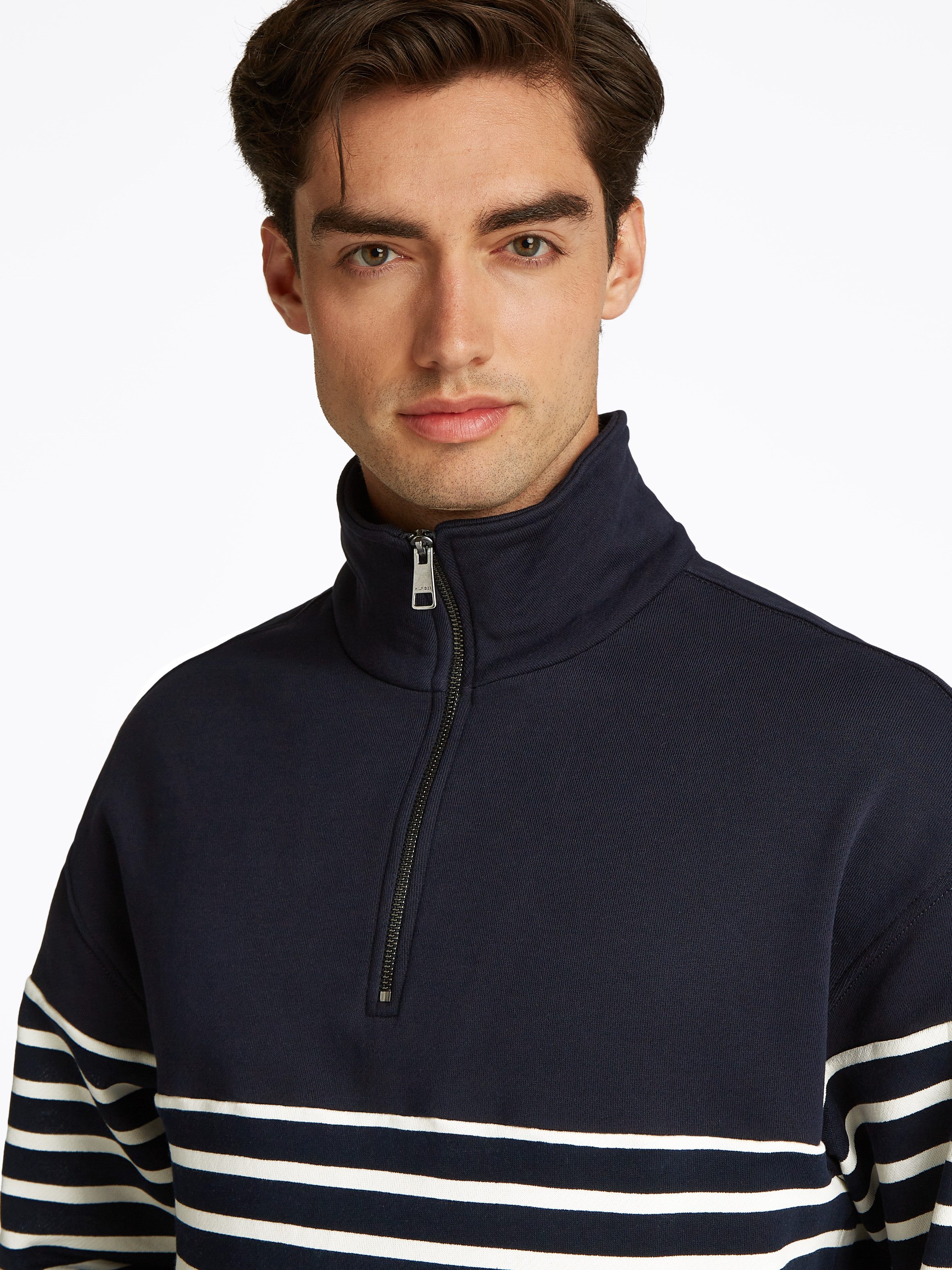 Tommy Hilfiger Sweatshirt PLACED STRIPE 1/4 ZIP Mit Rundhalsausschnitt günstig online kaufen