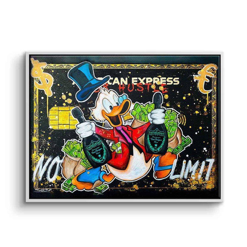 DOTCOMCANVAS® Leinwandbild No Limit, Leinwandbild Dagobert Duck American Express No Limit comic Pop Art