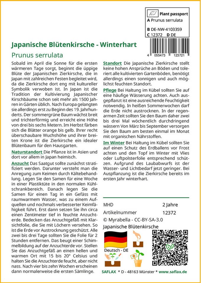 Thumbnail - SAFLAX Blumensamen SAFLAX - Samen - Japanische Blütenkirsche