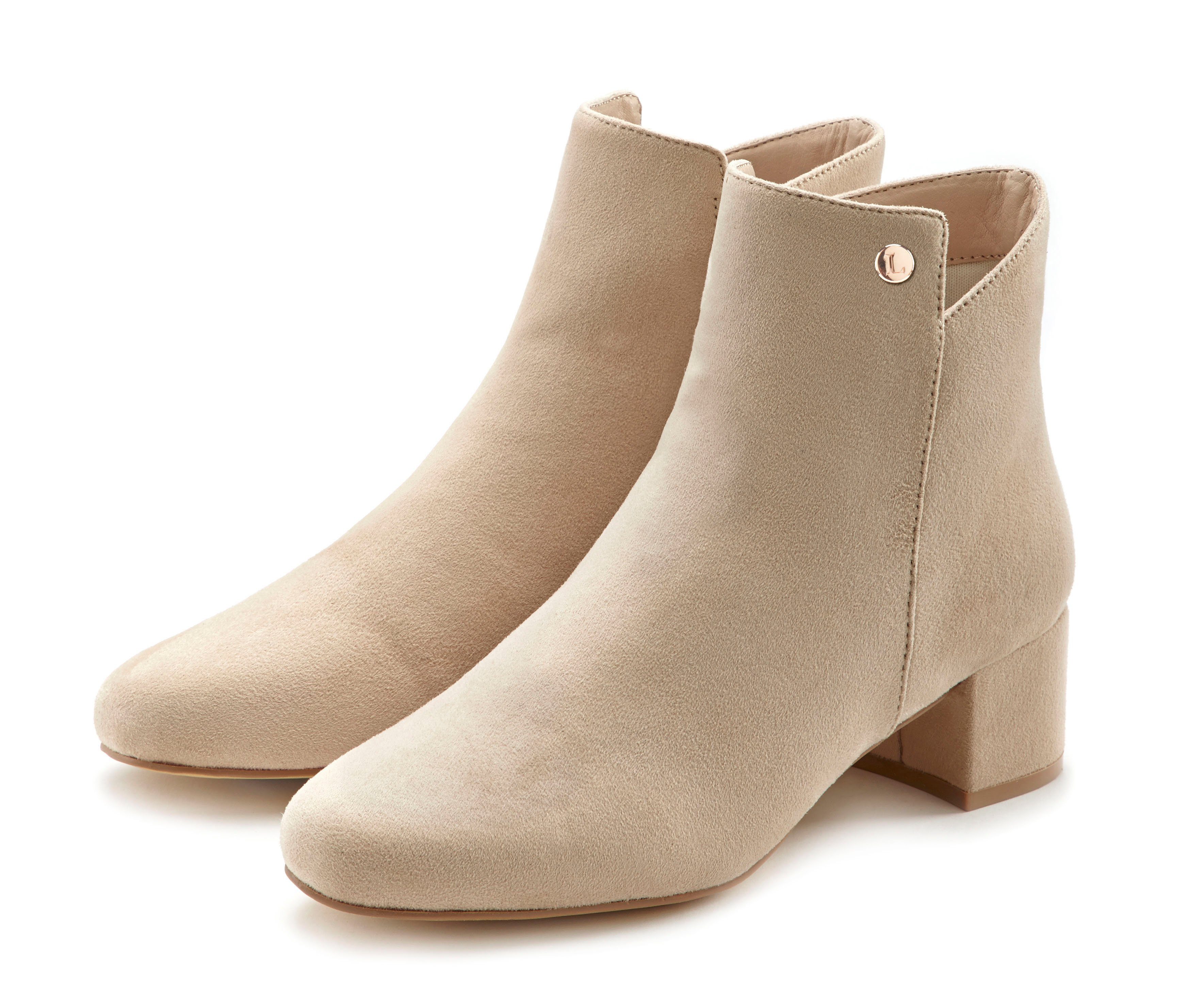 LASCANA Stiefelette mit bequemen Blockabsatz, Ankle Boots, Stiefel VEGAN beige