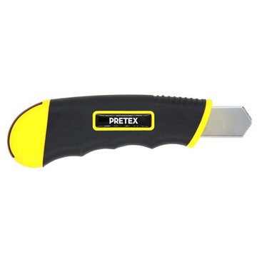 PRETEX Cuttermesser Gummiertes Griff Cuttermesser mit 2 Ersatzklingen, (1-tlg), Cuttermesser mit gummiertem Griff und 2 Ersatzklingen