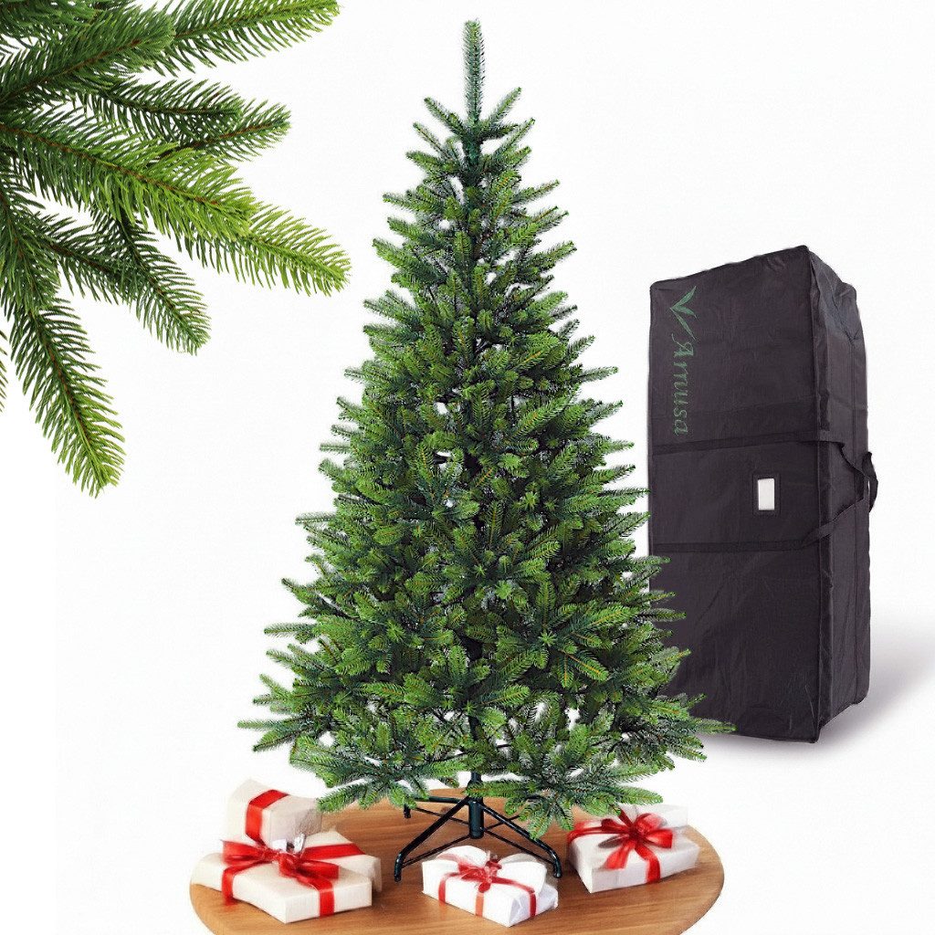 Arnusa Künstlicher Weihnachtsbaum Spritzguss Premium wie echt mit Klappsystem und Tasche Naturgetreu, Edeltanne, tolle Qualität 150 cm Höhe und 1093 Spitzen