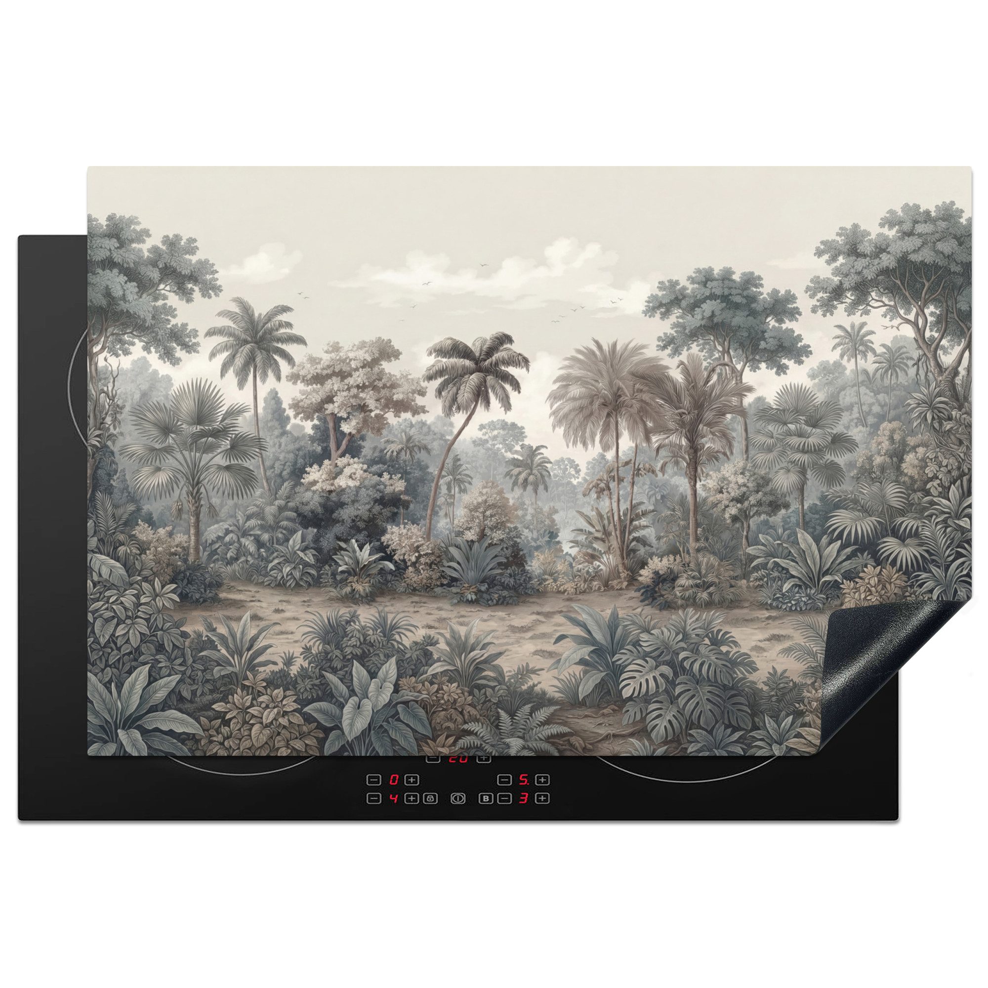 MuchoWow Herd-Abdeckplatte Tropisch - Landschaft - Illustration, Vinyl, (1 tlg), Induktion Schutzmatte, Induktionsherd Abdeckung, 74x48 cm