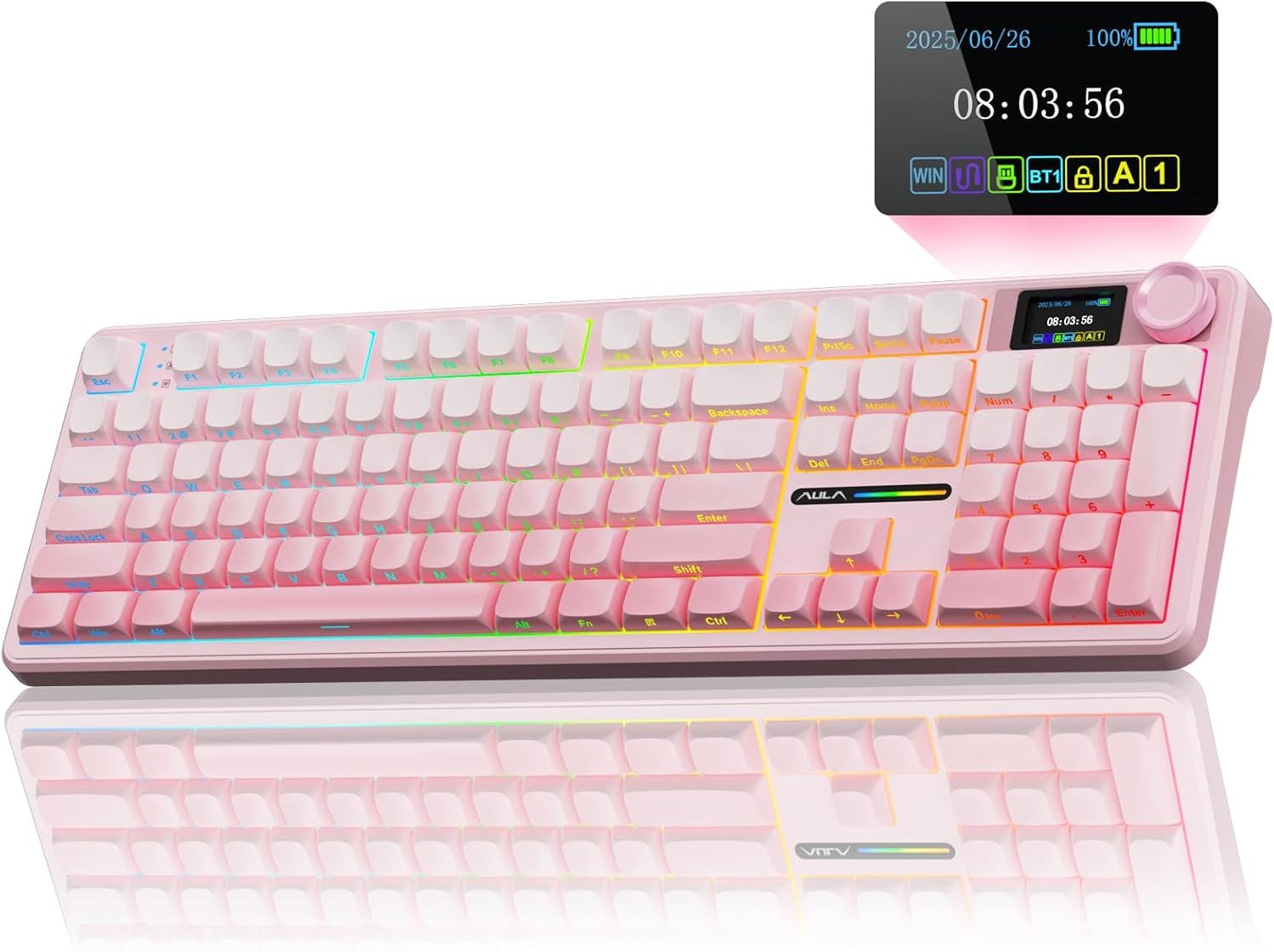 nsihing AULA F108 Pro Mechanische Gaming Tastatur mit Display & Drehknopf Gaming-Tastatur (TFT-Display, Drehknopf, Hot-Swap, 3-Modi-Verbindung)