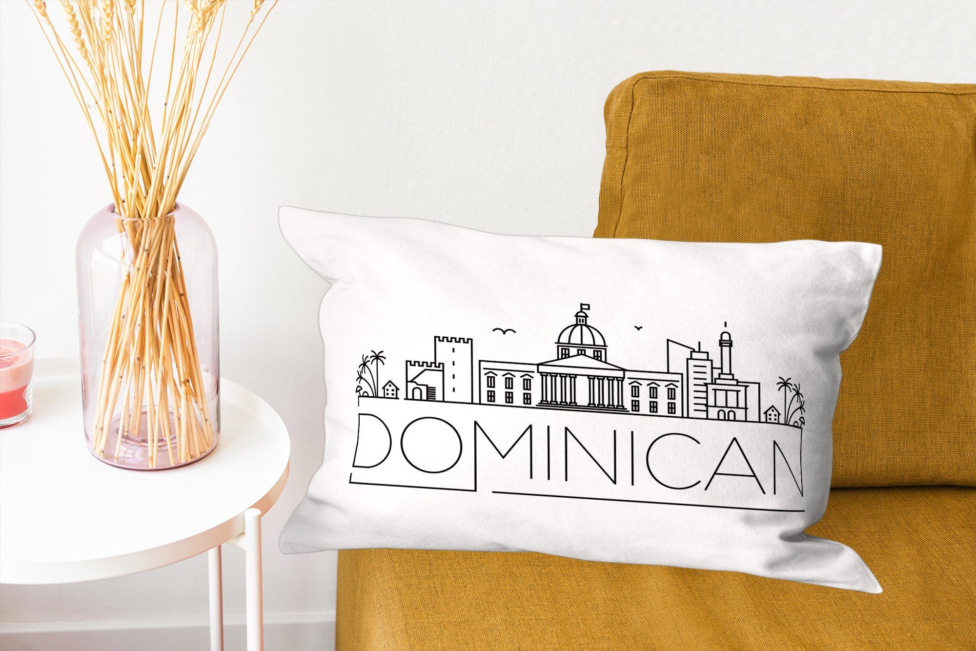 Schlafzimmer weißem Hintergrund, Republik" Dekoration, Skyline auf Wohzimmer Zierkissen, MuchoWow mit "Dominikanische Dekokissen Füllung, Dekokissen