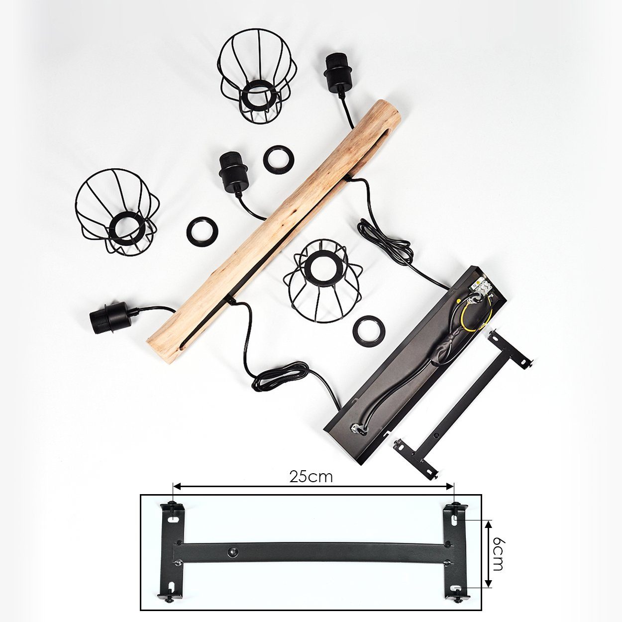 hofstein Pendelleuchte »Aprica« moderne Hängelampe aus Metall/Holz in Schwarz/Braun, ohne Leuchtmittel, 3xE27
