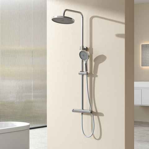 EMKE Duschsystem Duschsystem mit Thermostat Duschset mit Regendusche Handbrause, 3 Strahlart(en), Freie Winkel- und Höhenverstellung Duschset,Rund Regendusche