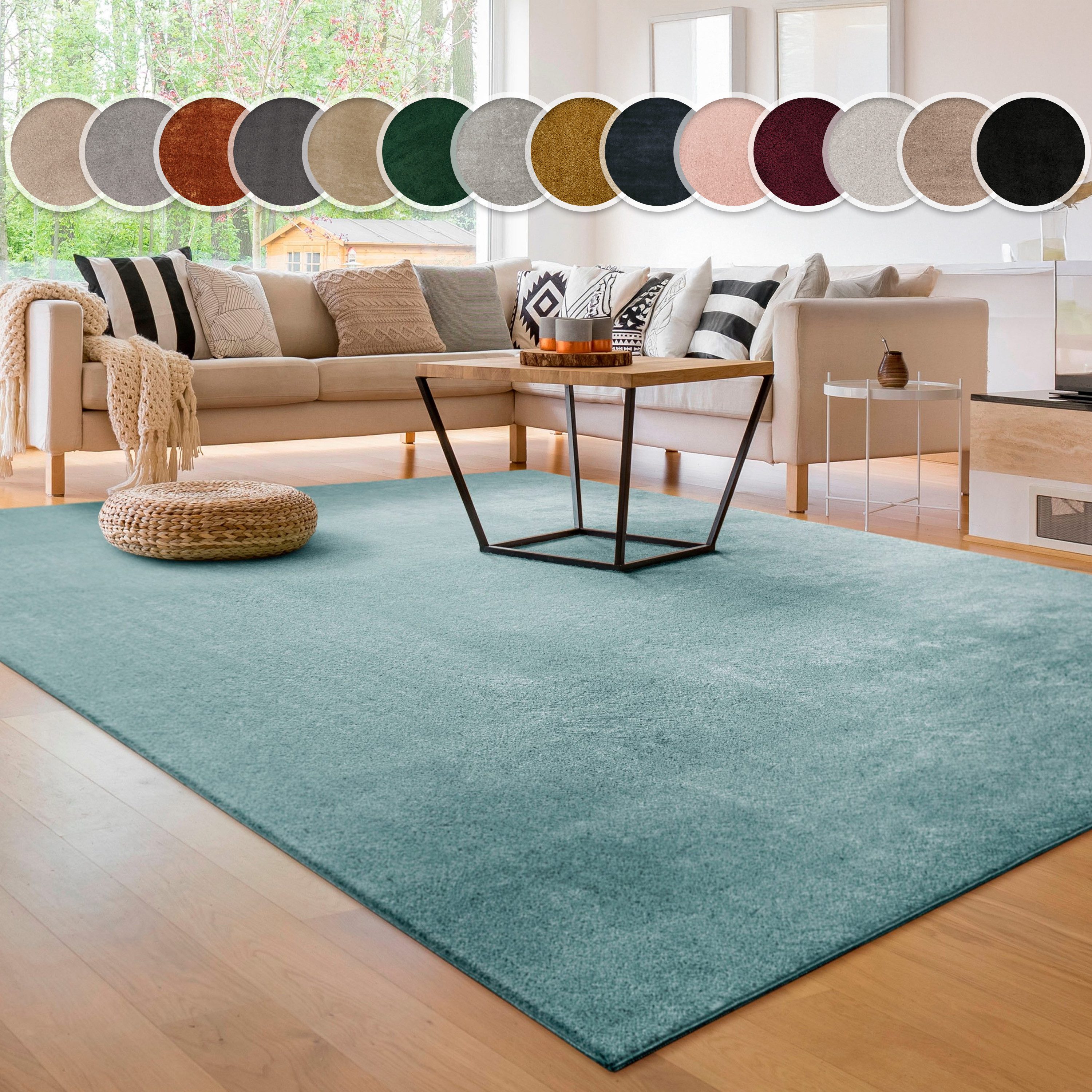 Paco Home Teppich Cadiz 630, rechteckig, Höhe: 14 mm, Uni-Farben, besonders weich, waschbar, auch als Läufer erhältlich