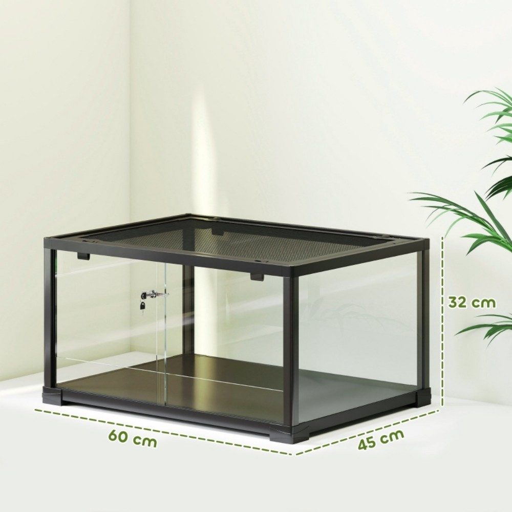 LVHOM Terrarium Glas mit Schiebetüren, belüfteter Maschendach-Abdeckung, 60x3x45 cm, Optimale Belüftung, UV-Durchlässigkeit, Wüsten-/Regenwaldlandschaften