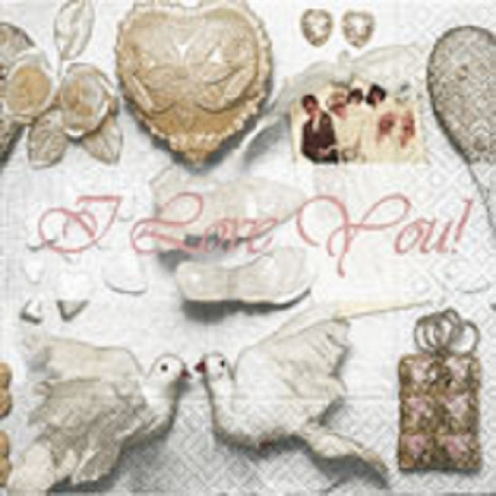 Paper+Design Papierserviette 20 LUNCH SERVIETTEN 33x33cm Tauben Herzen Rosen Hochzeit/LOVING YOU!
