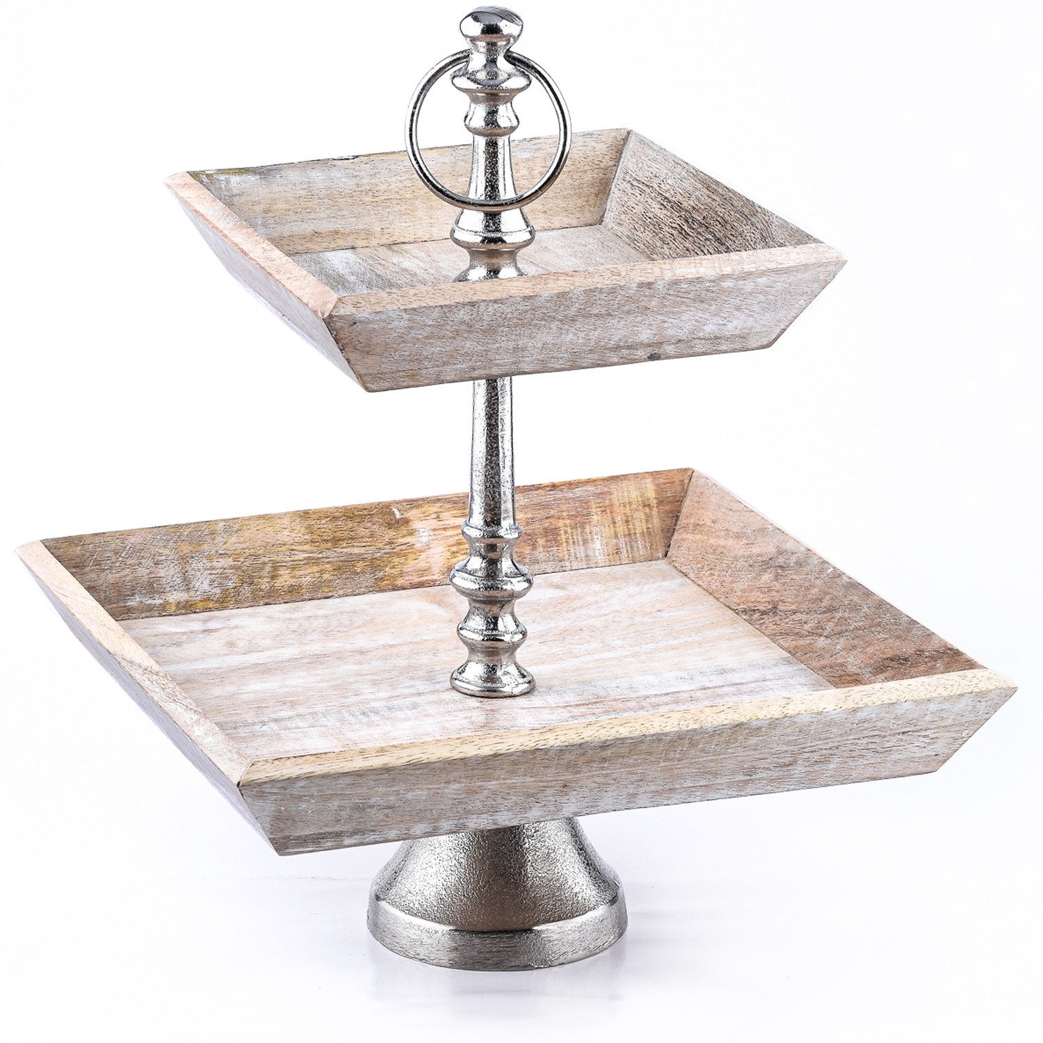 Marrakesch Orient & Mediterran Interior Etagere Vintage Obst-Etagere Ansgar 2 Etagen edel aus Holz und Aluminium 38 cm, Aluminium, Holz, (1-tlg), handgefertigt