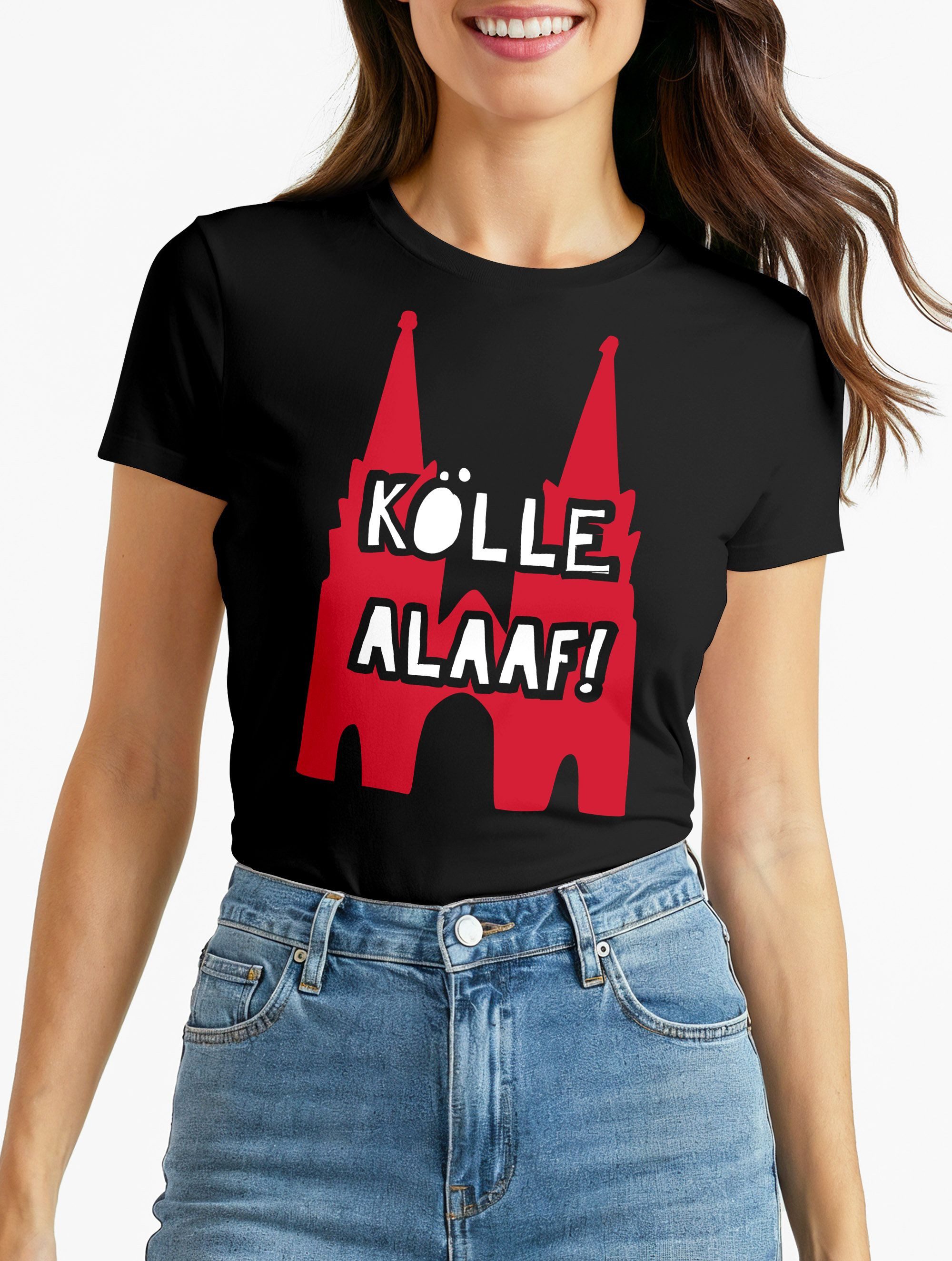 MoonWorks Print-Shirt Damen T-Shirt Shirt Karneval Köln Kölle Alaaf Kostüm-Ersatz mit Print