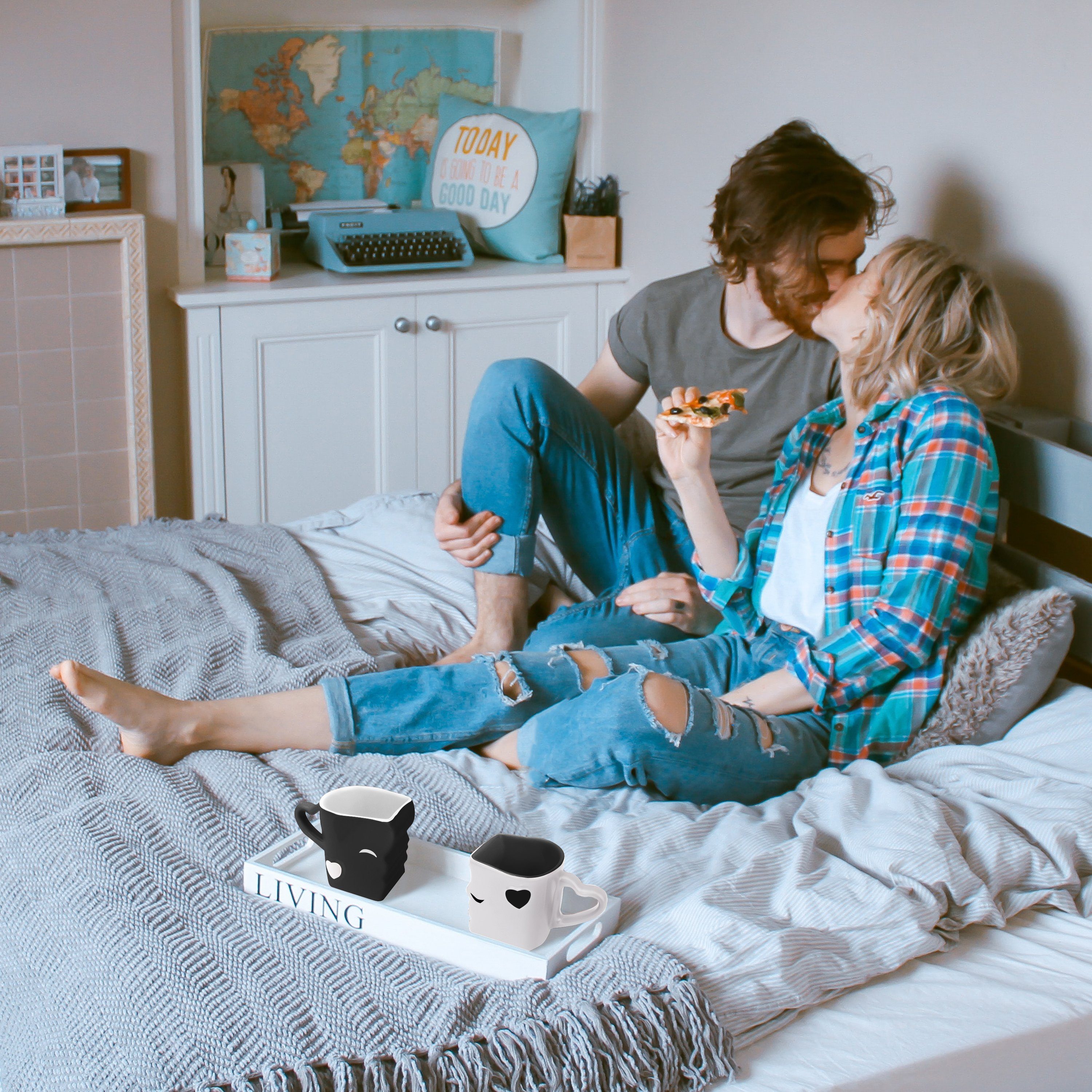 MiaMio Kaffeeservice Küssende Tassen Geschenk Set, Kaffeetassen«, Keramik (2-tlg)